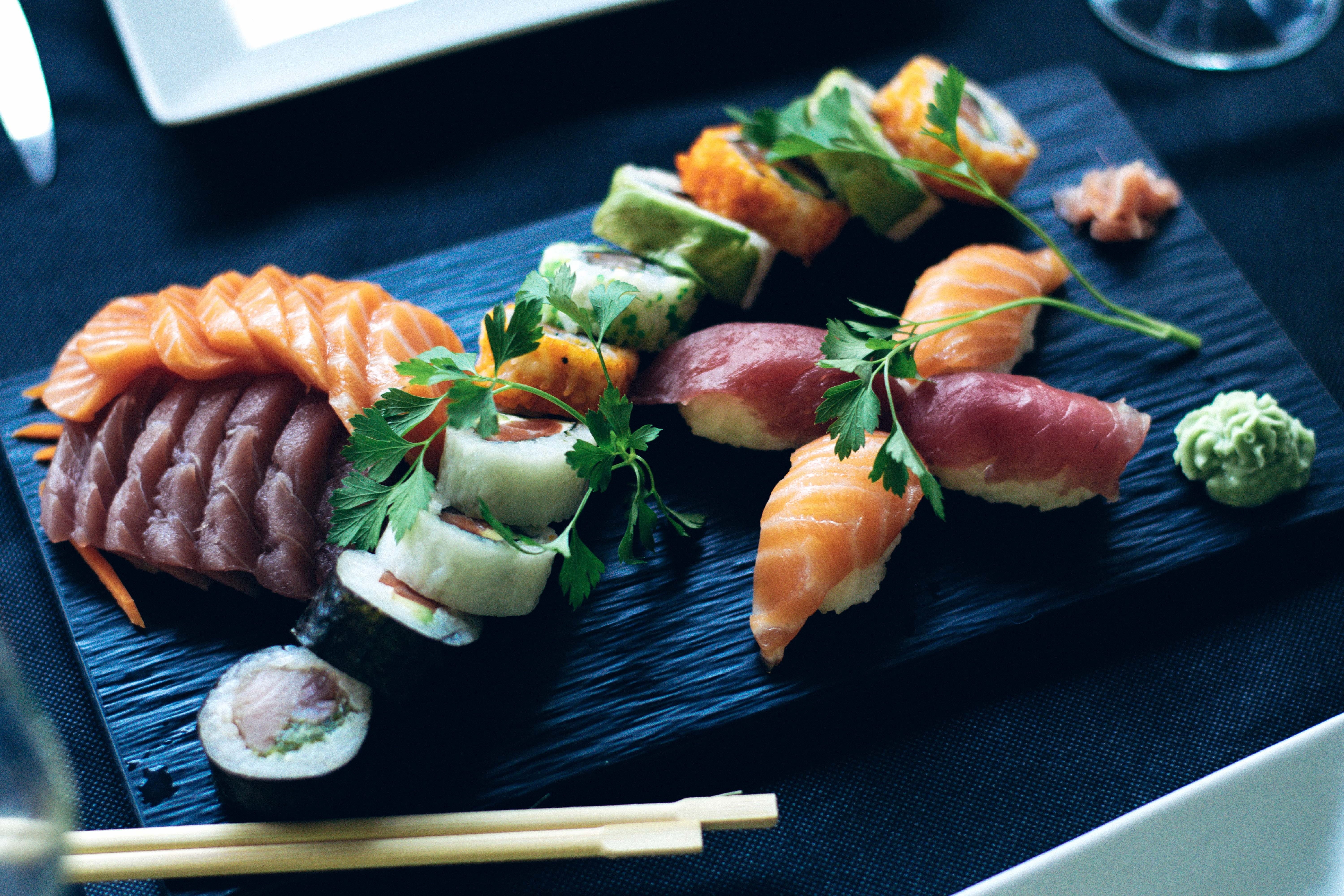 close-up, Japanese, black, wellbeing, board, Cook, lunch, beside, no People, high angle view, rice, japanese cook, soy, fish, freshness, dinner, gourmet, HD Wallpaper