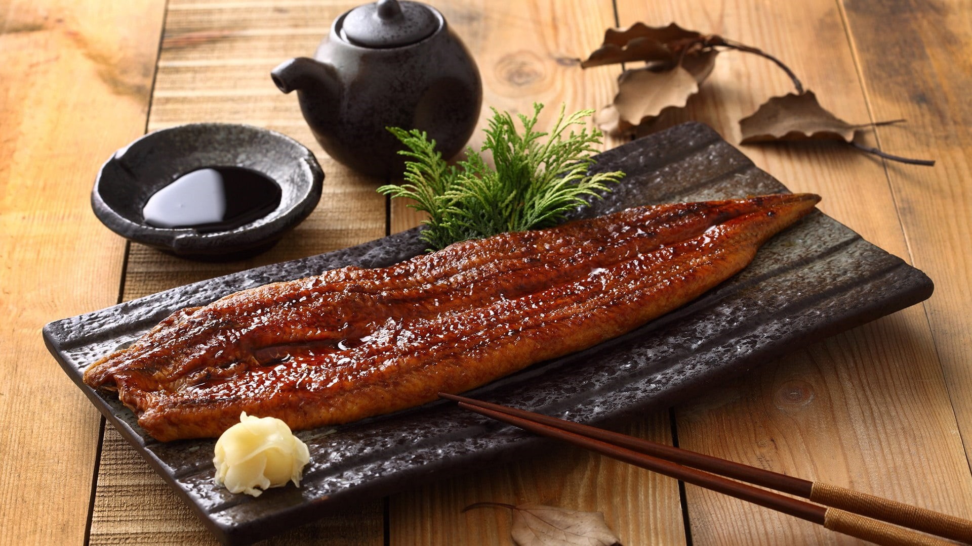 seafood, sauce, kabayaki, grilled, condiment, cuisine, plant, wood - material, asian food, 1080P, food, indoors, meat, fried, table, rosemary, no people, HD Wallpaper