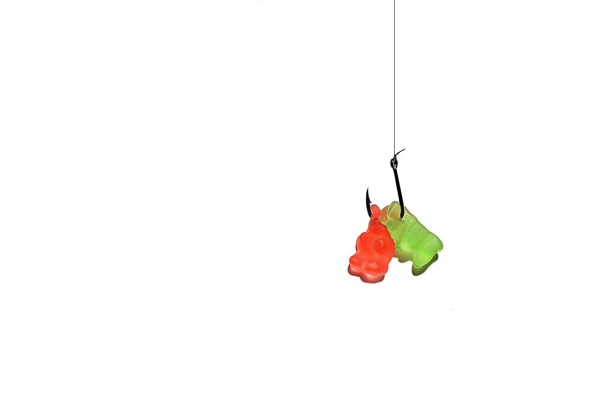 nature, fruit, single object, plant, sweets, red, hanging, no people, gummy bears, food and drink, studio shot, ripe, digital art, green, leaf, food, white background, HD Wallpaper