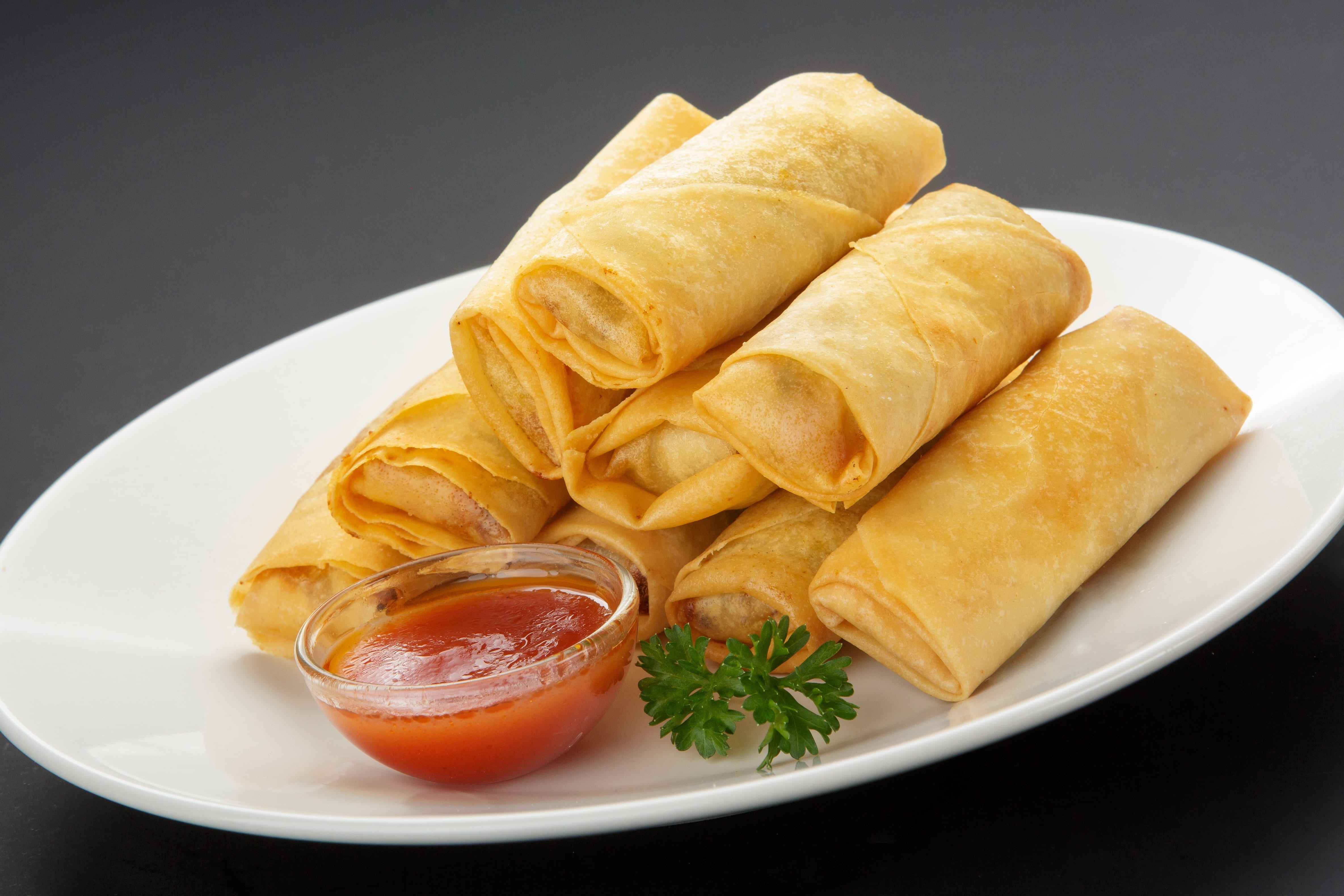 breakfast, refreshment, healthy eating, meal, spring roll, close-up, food, rolls, glass, fried, french food, 4K, indoors, studio shot, freshness, household equipment, HD Wallpaper