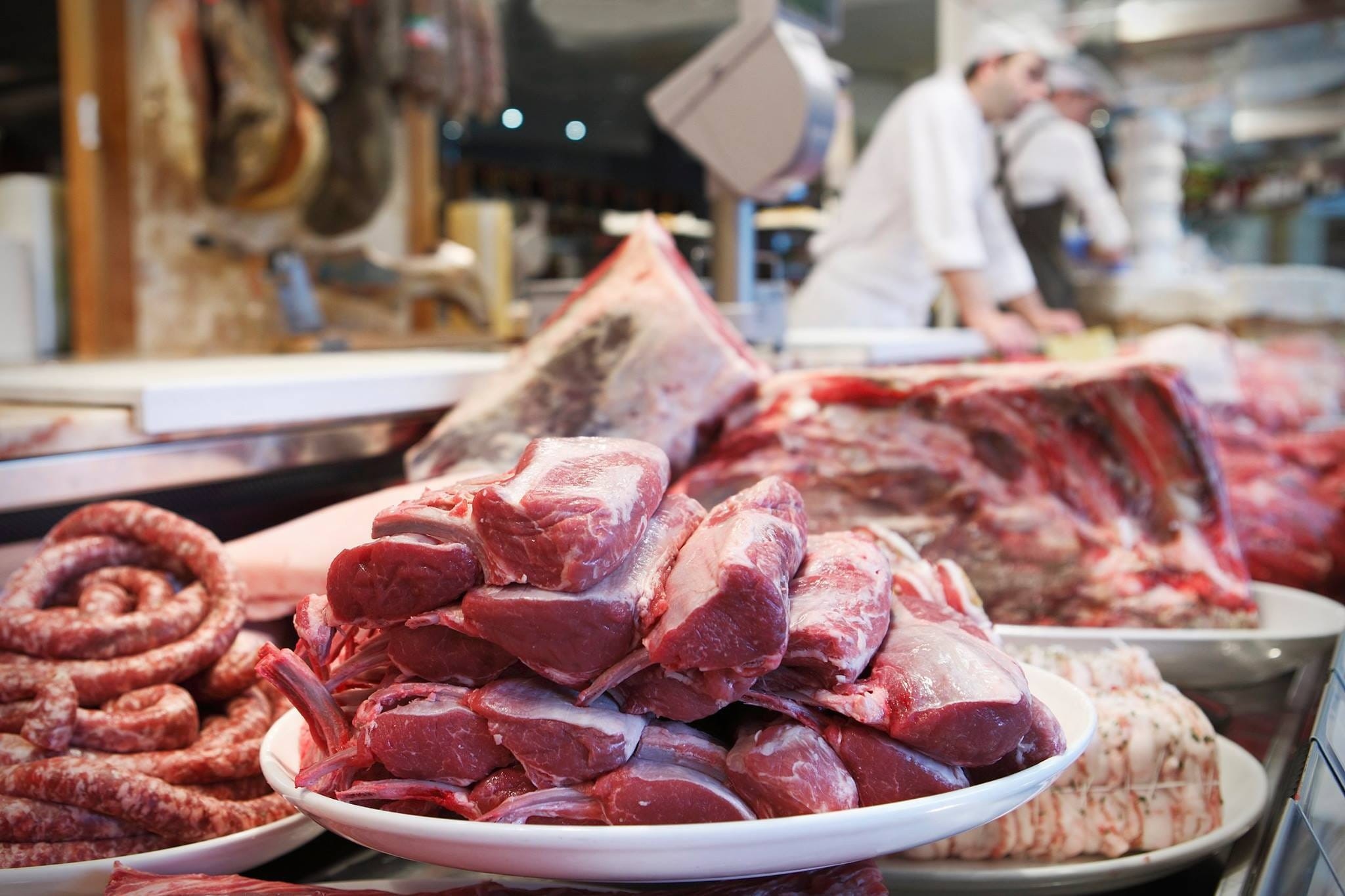 people, indoors, consumerism, occupation, Sausage, men, raw food, incidental people, two people, butcher, market, retail, food, focus on foreground, pork, HD Wallpaper