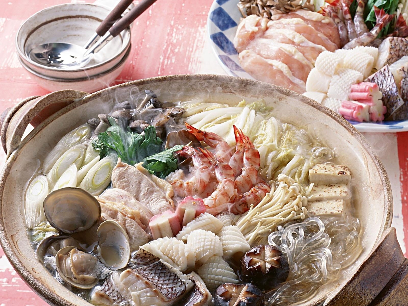 soup, healthy Eating, freshness, food, pasta, mussels, 720P, cooking pan, japanese food, household equipment, meal, kitchen utensil, restaurant, red, food and drink, HD Wallpaper