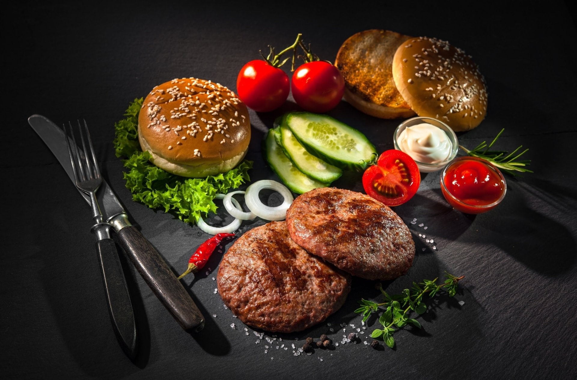 1080P, Still Life, Meat, Bread, Vegetable, Food, Burger, HD Wallpaper