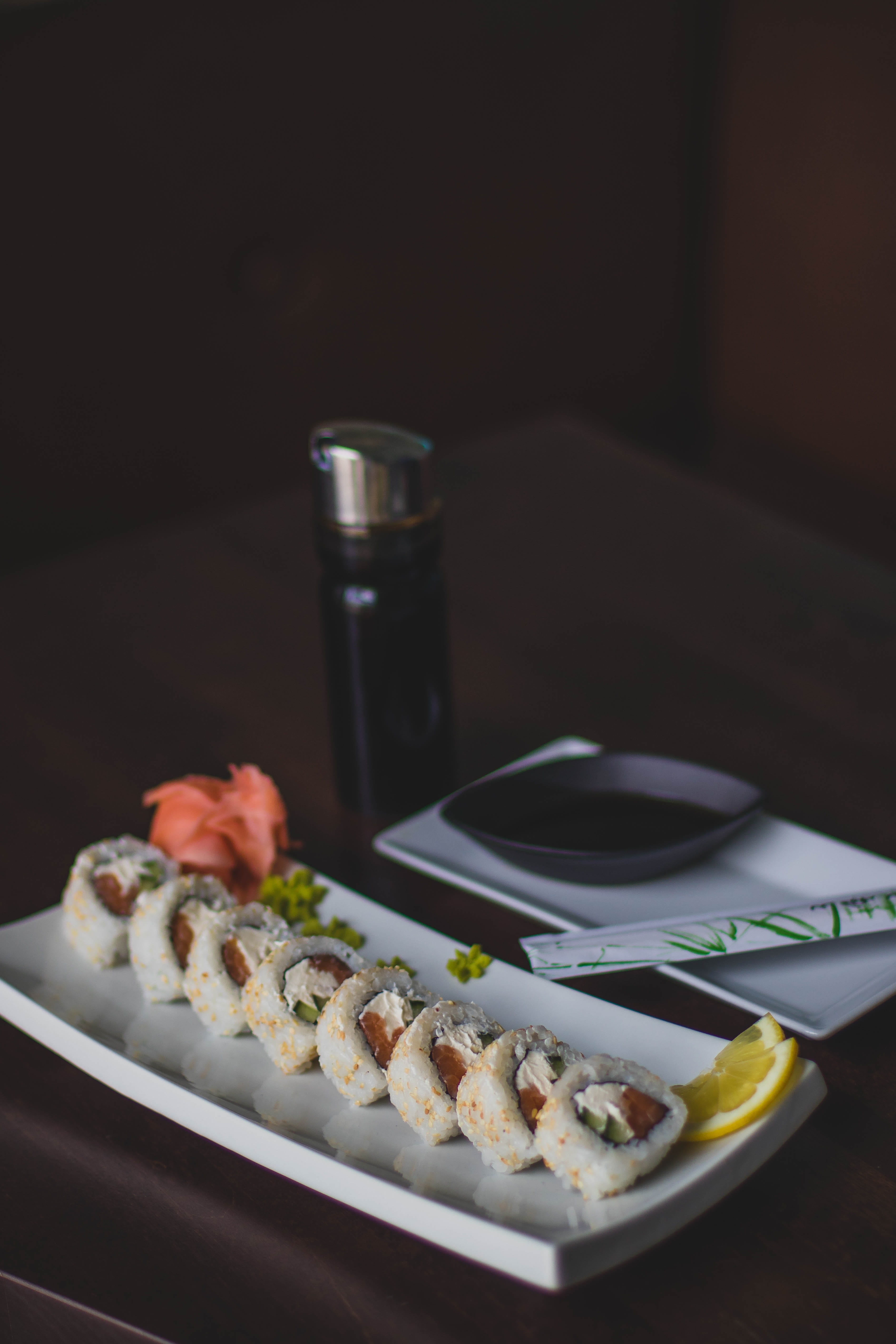 nori, tasty, fish, rice, glass, 5K, fruit, meat, still life, wellbeing, indulgence, vegetable, no people, garnish, crockery, tray, ready-to-eat, plate, Phone HD Wallpaper
