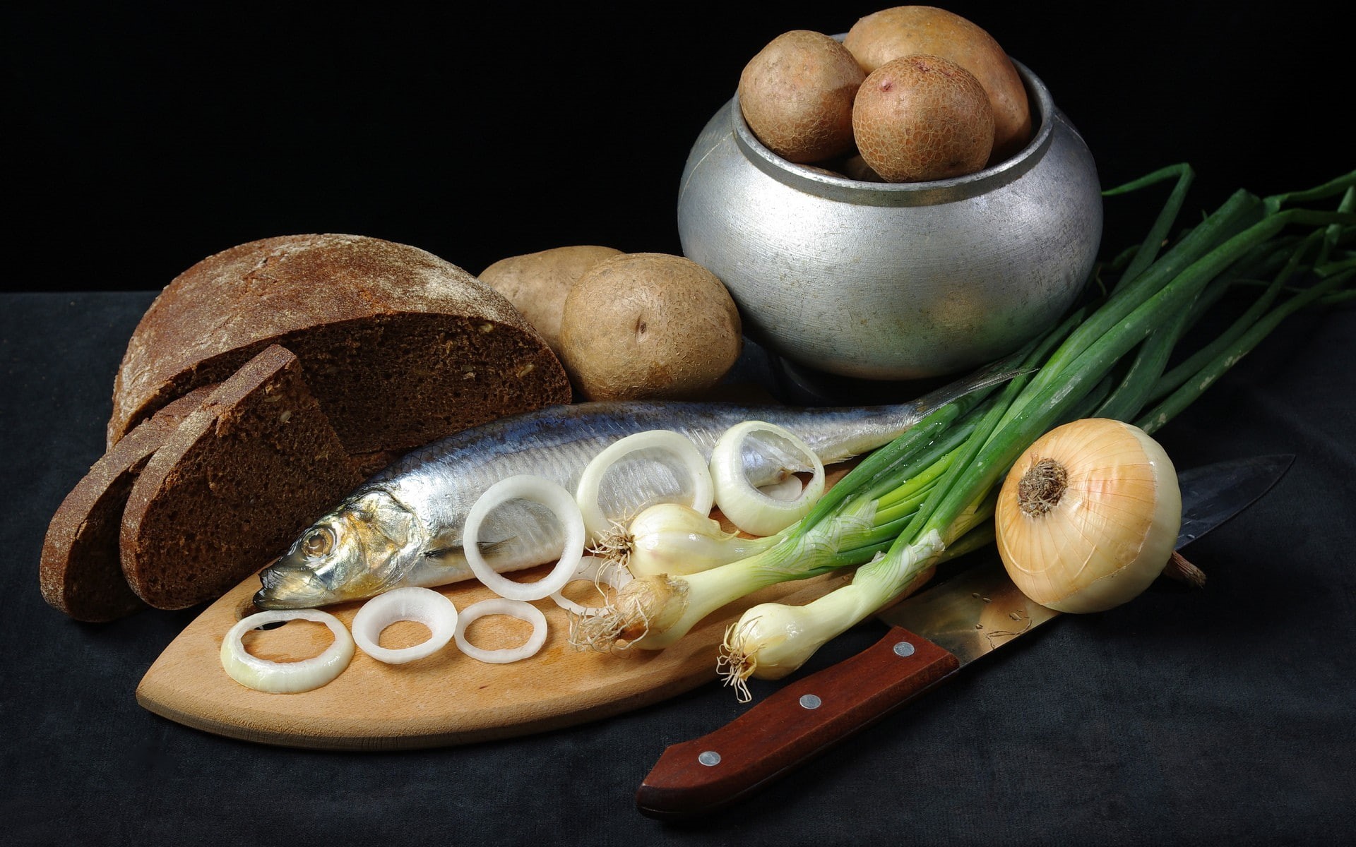 fish, food, closeup, lunch, 1080P, bread, onion, HD Wallpaper