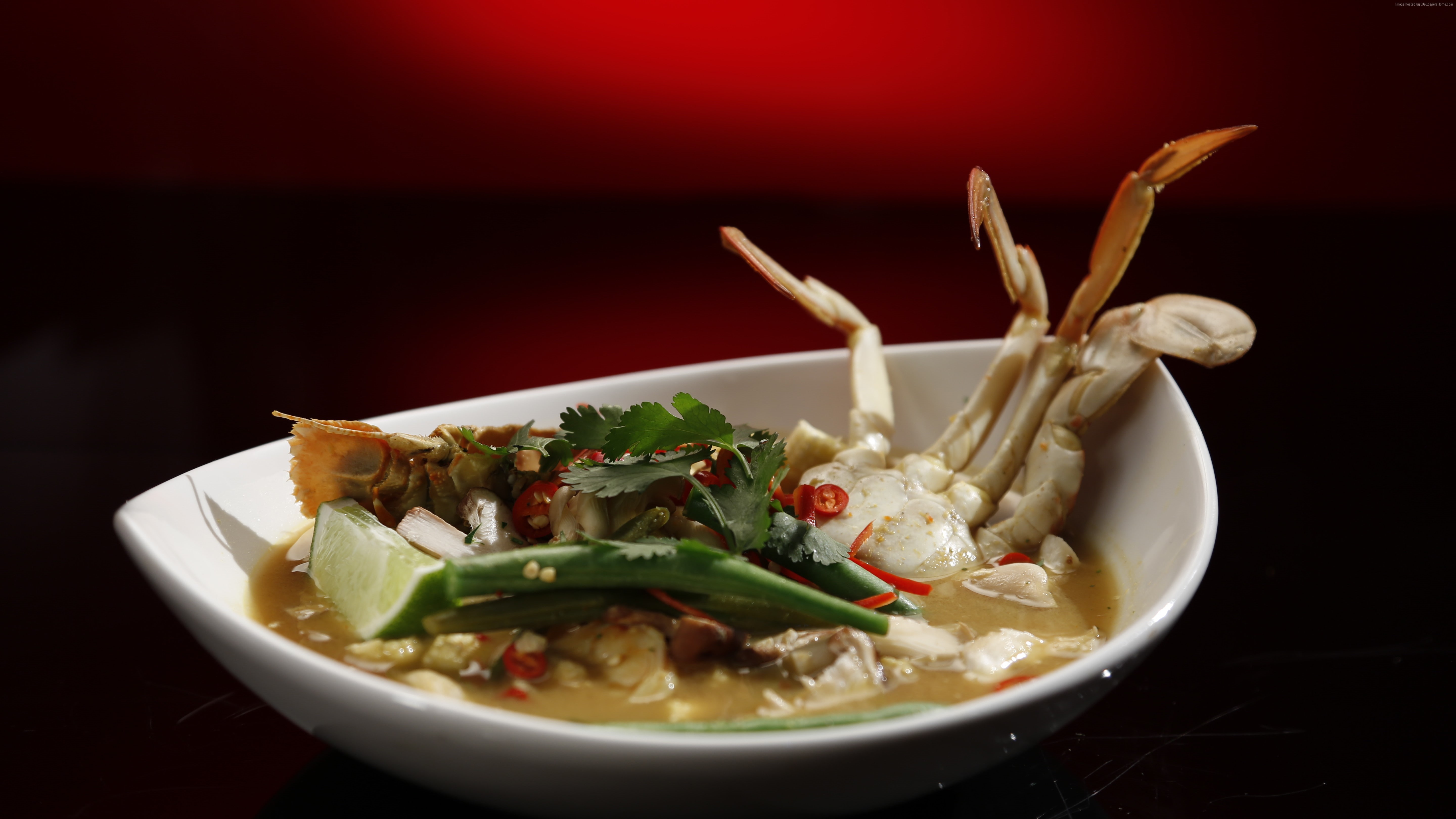 crab, black background, garnish, ready-to-eat, freshness, healthy eating, 5K, still life, chinese food, close-up, italian food, bowl, indulgence, food and drink, HD Wallpaper