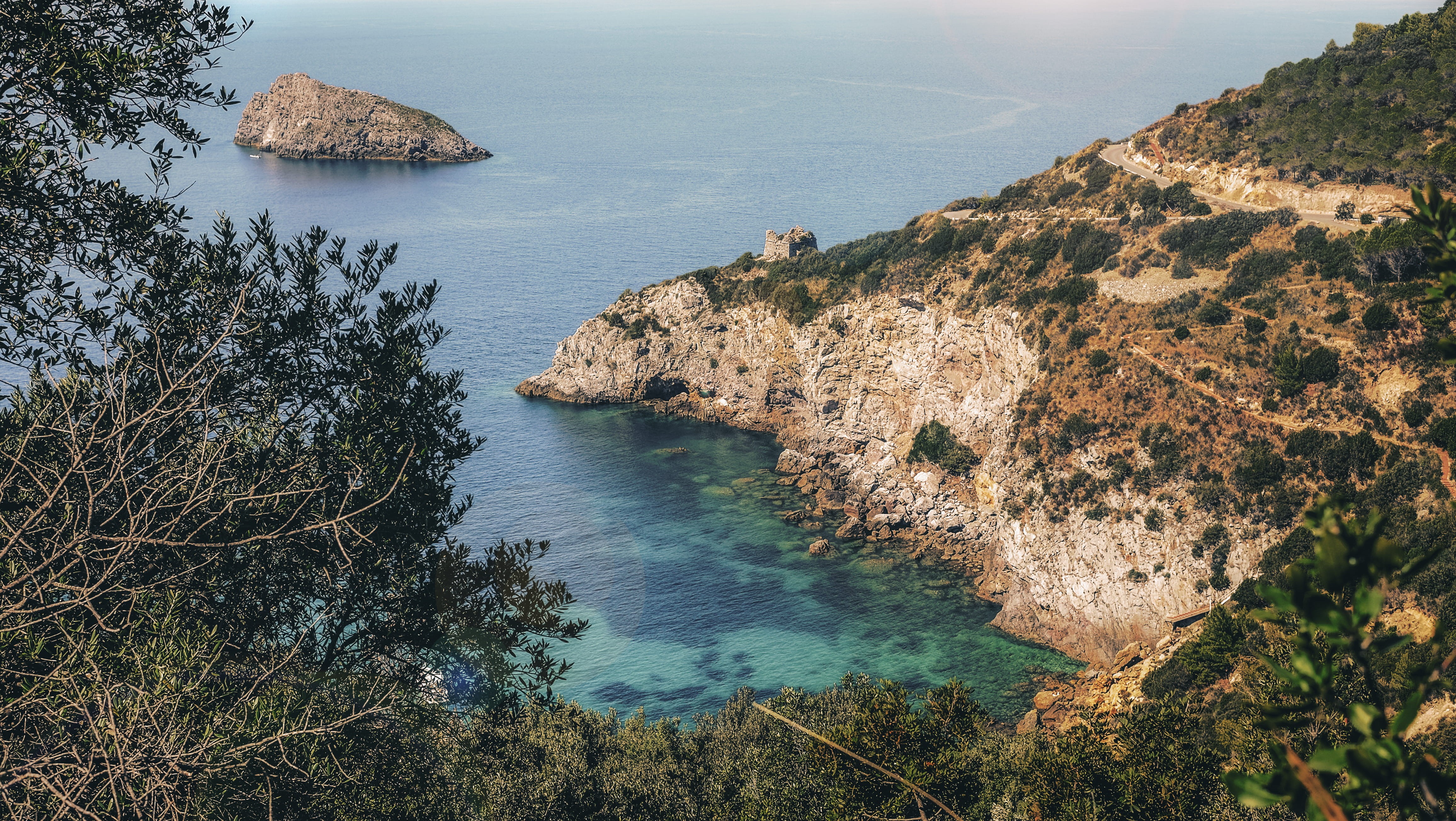 4K, cala del gesso, day, rock, high angle view, tranquil scene, beauty, land, cliff, see, bay, monte argentario, rocky coastline, trees, outdoors, tree, HD Wallpaper