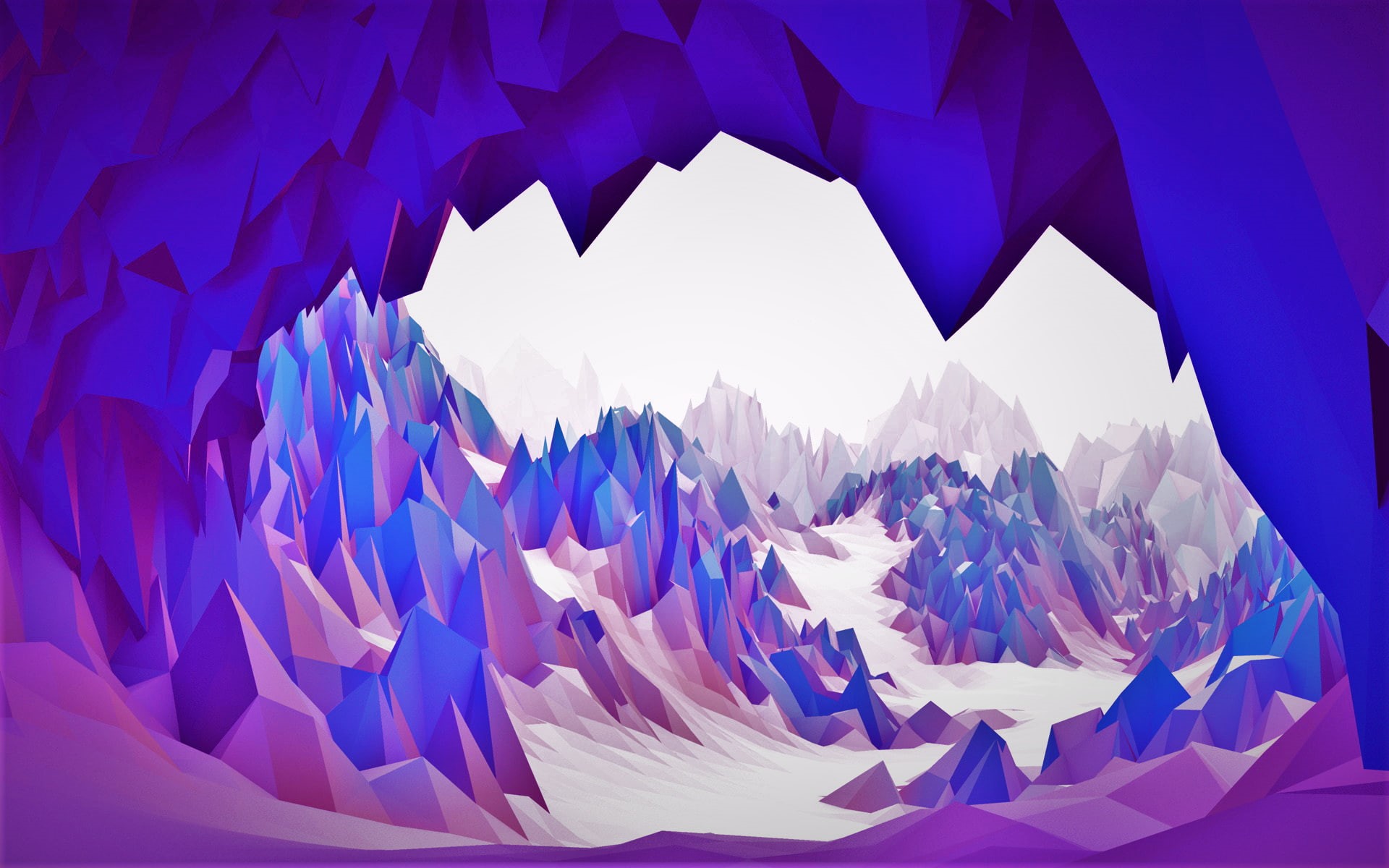 blue, abstract, purple, white, 3D, cave, bright, 1080P, HD Wallpaper