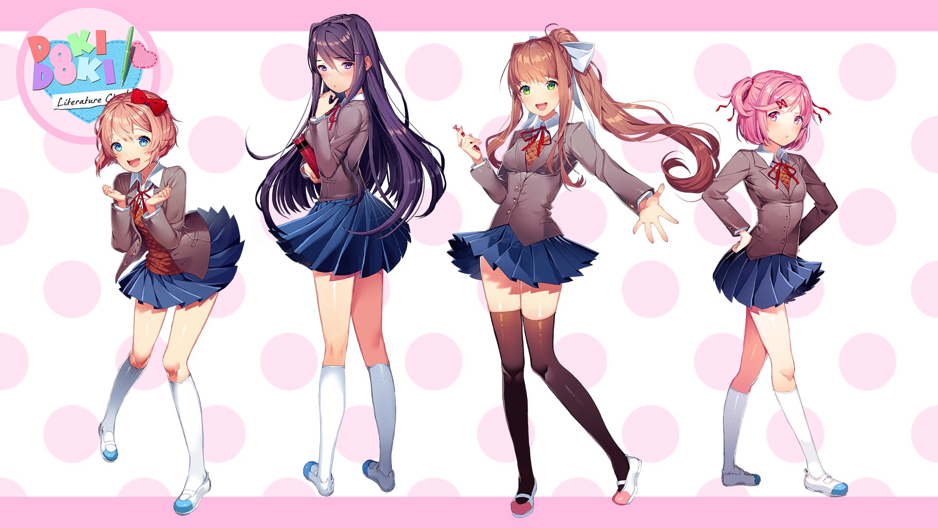 Doki Doki Literature Club, Yuri (Doki Doki Literature Club), 1080P, Natsuki (Doki Doki Literature Club), Sayori (Doki Doki Literature Club), Monika (Doki, HD Wallpaper