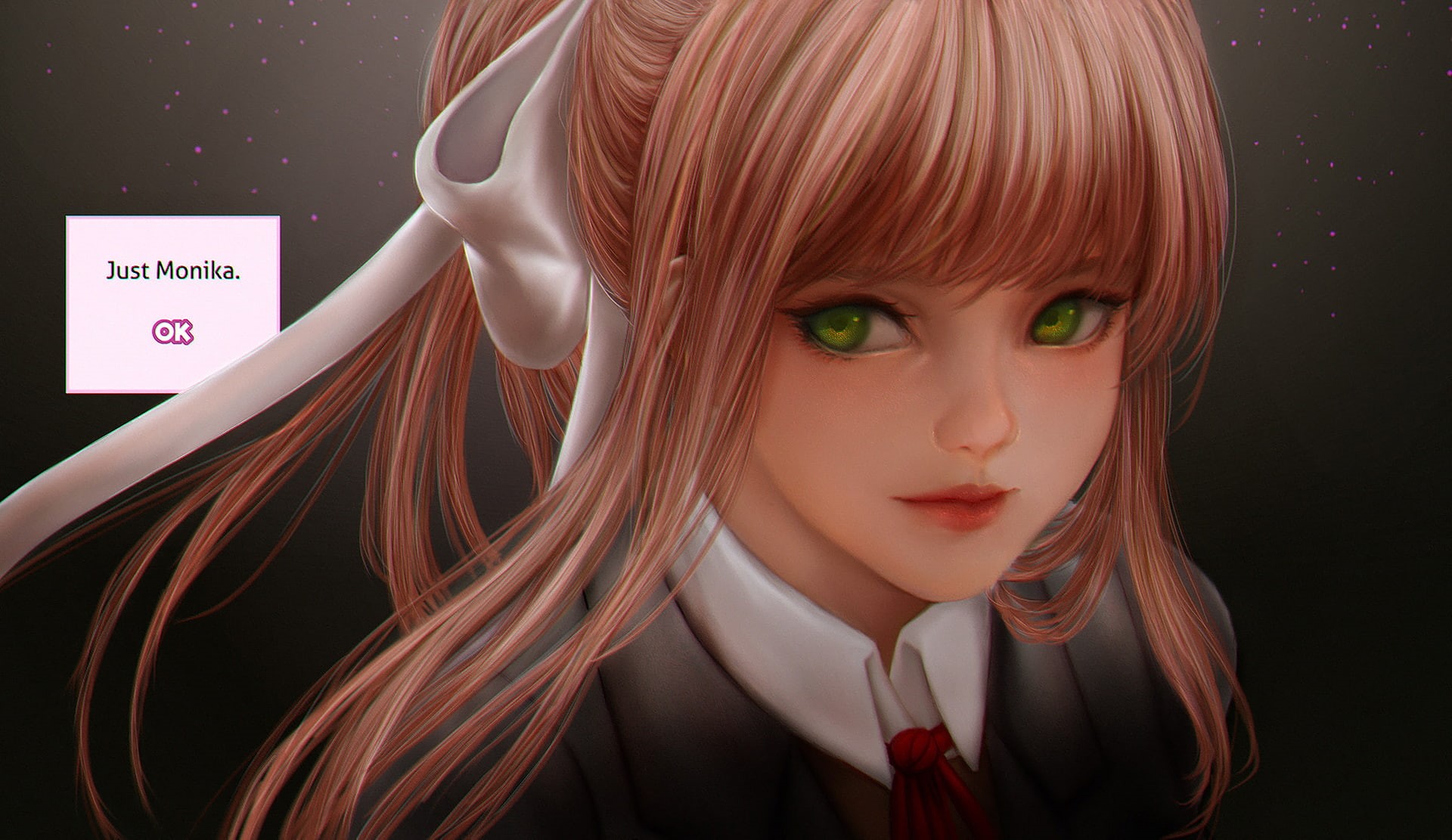 beauty, front view, Doki Doki Literature Club, women, portrait, 1080P, one person, studio shot, Monika (Doki Doki Literature Club), fashion, black background, HD Wallpaper