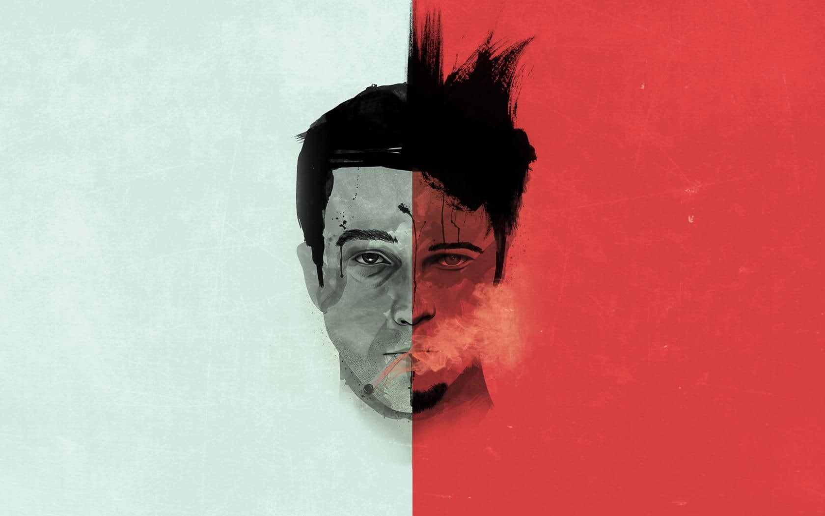 face, norton, club, edward norton, grayscale, fight club, artwork, art, brad pitt, fight, two, edward, pitt, brad, 720P, HD Wallpaper