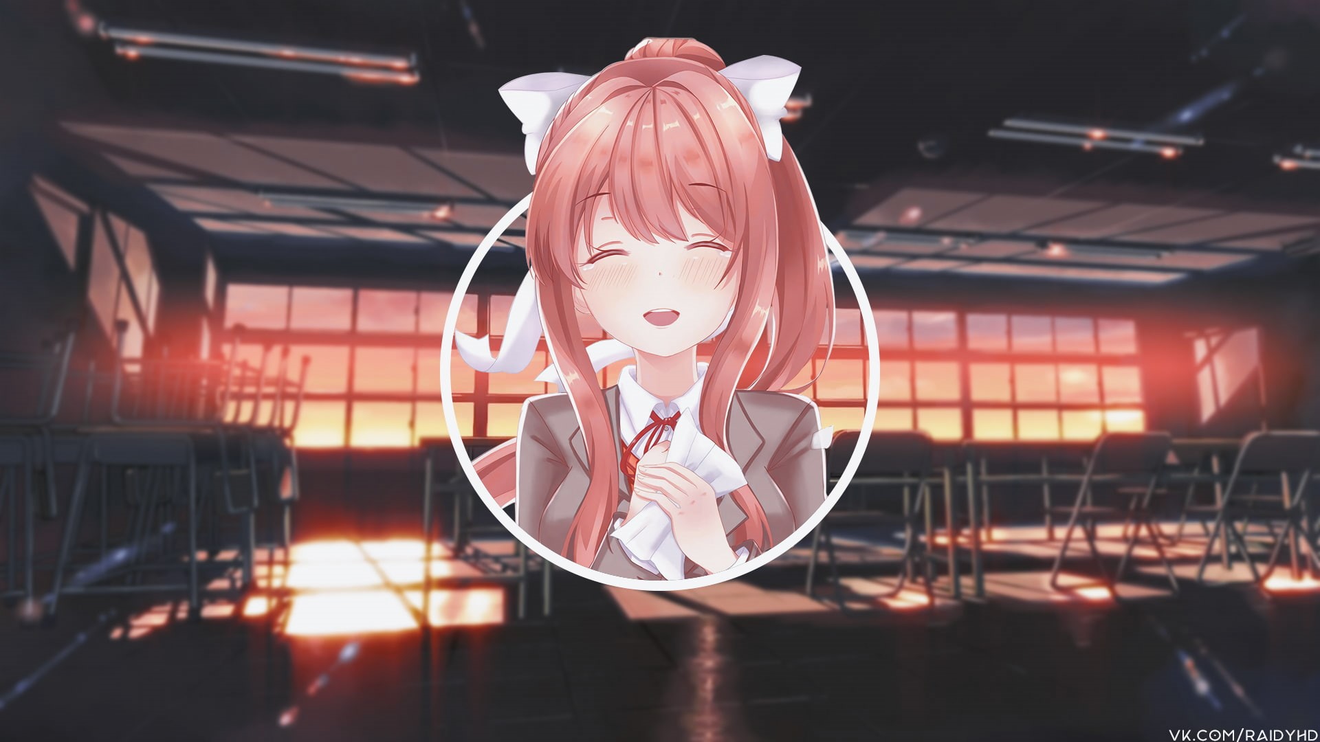 1080P, Doki Doki Literature Club, human representation, pink color, sunlight, anime, reflection, creativity, no people, nature, picture-in-picture, day, HD Wallpaper