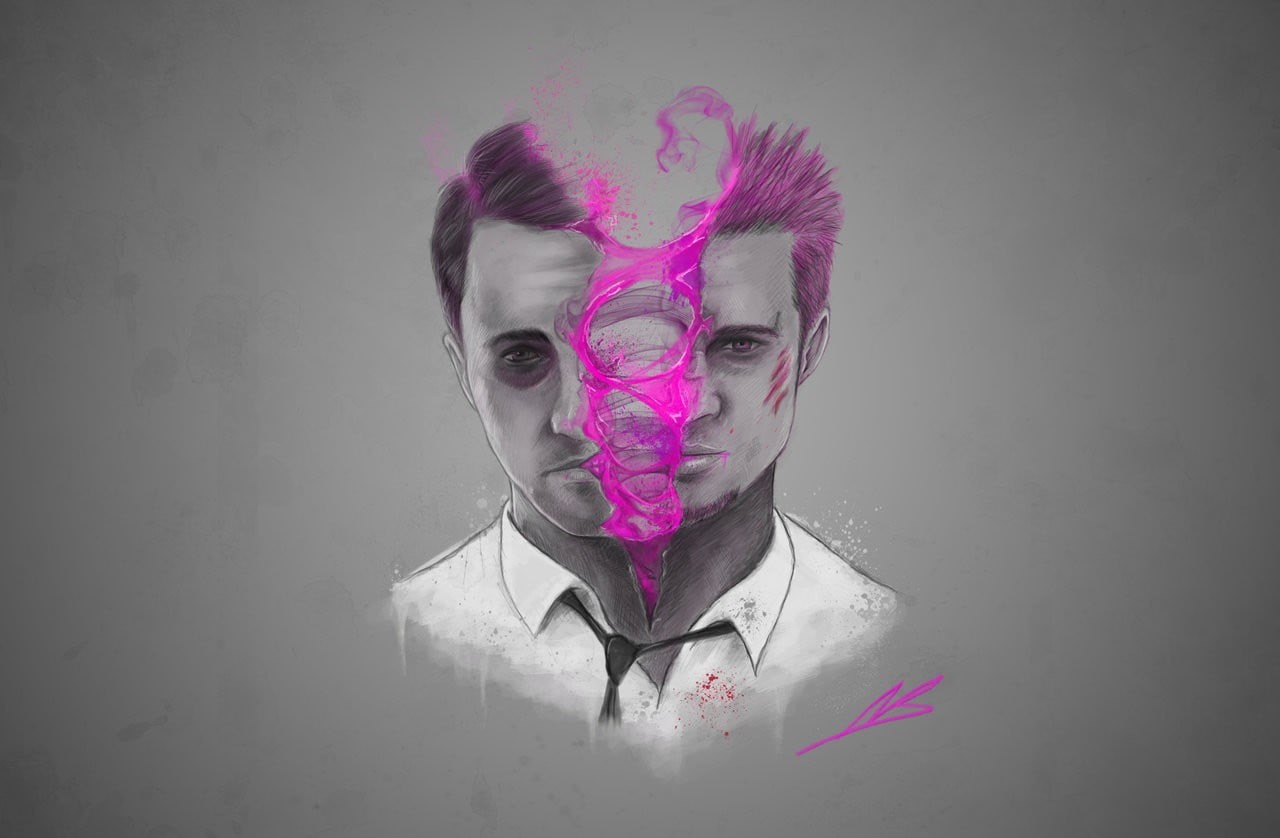 Edward Norton, stylized, club, looking at camera, hairstyle, Brad Pitt, artwork, digital composite, front view, fantasy art, fight, portrait, make-up, gray, HD Wallpaper