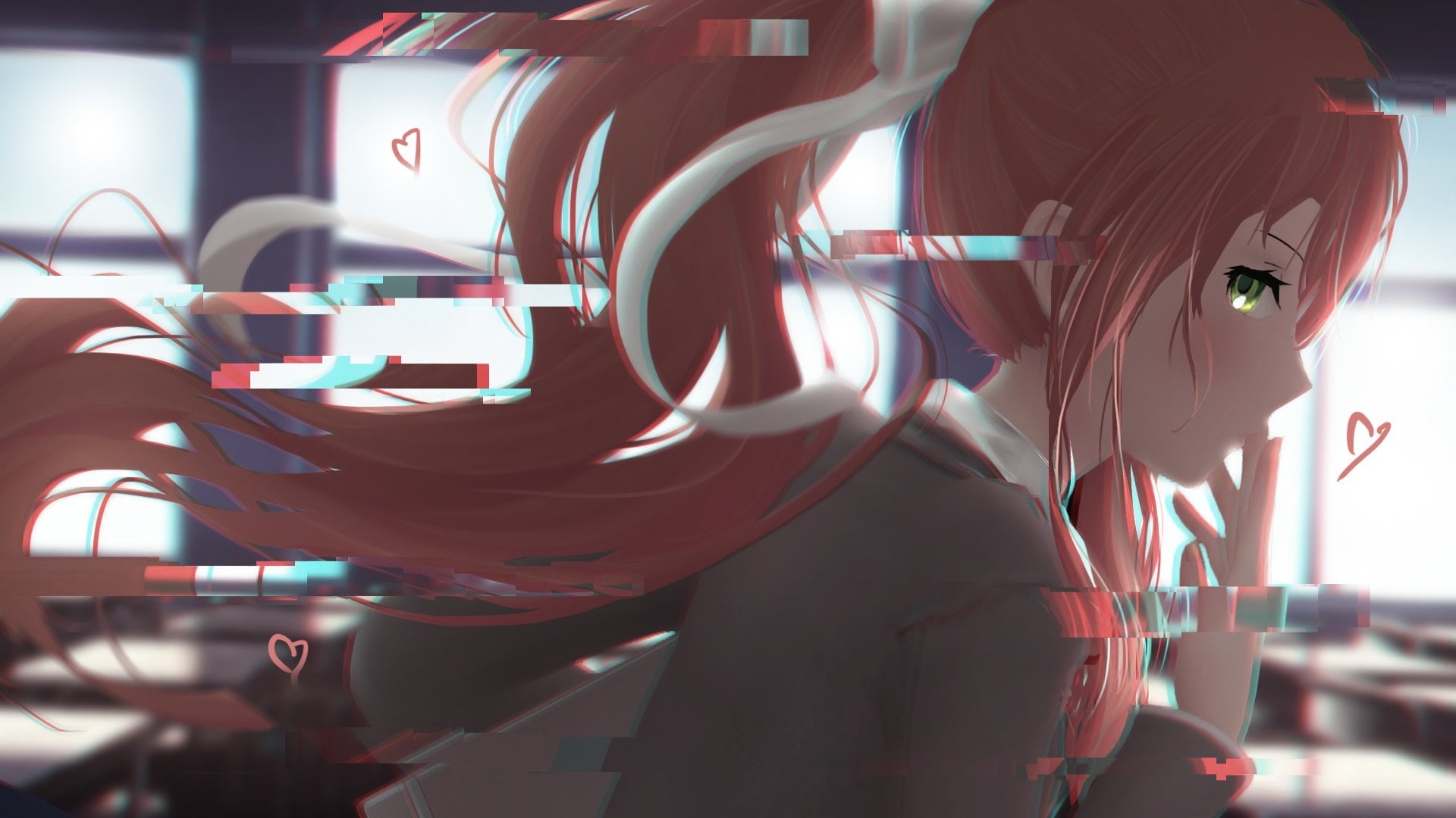 Doki Doki Literature Club!, Monika (Doki Doki Literature Club!), 1080P, Video Game, Glitch, Glitch Art, HD Wallpaper