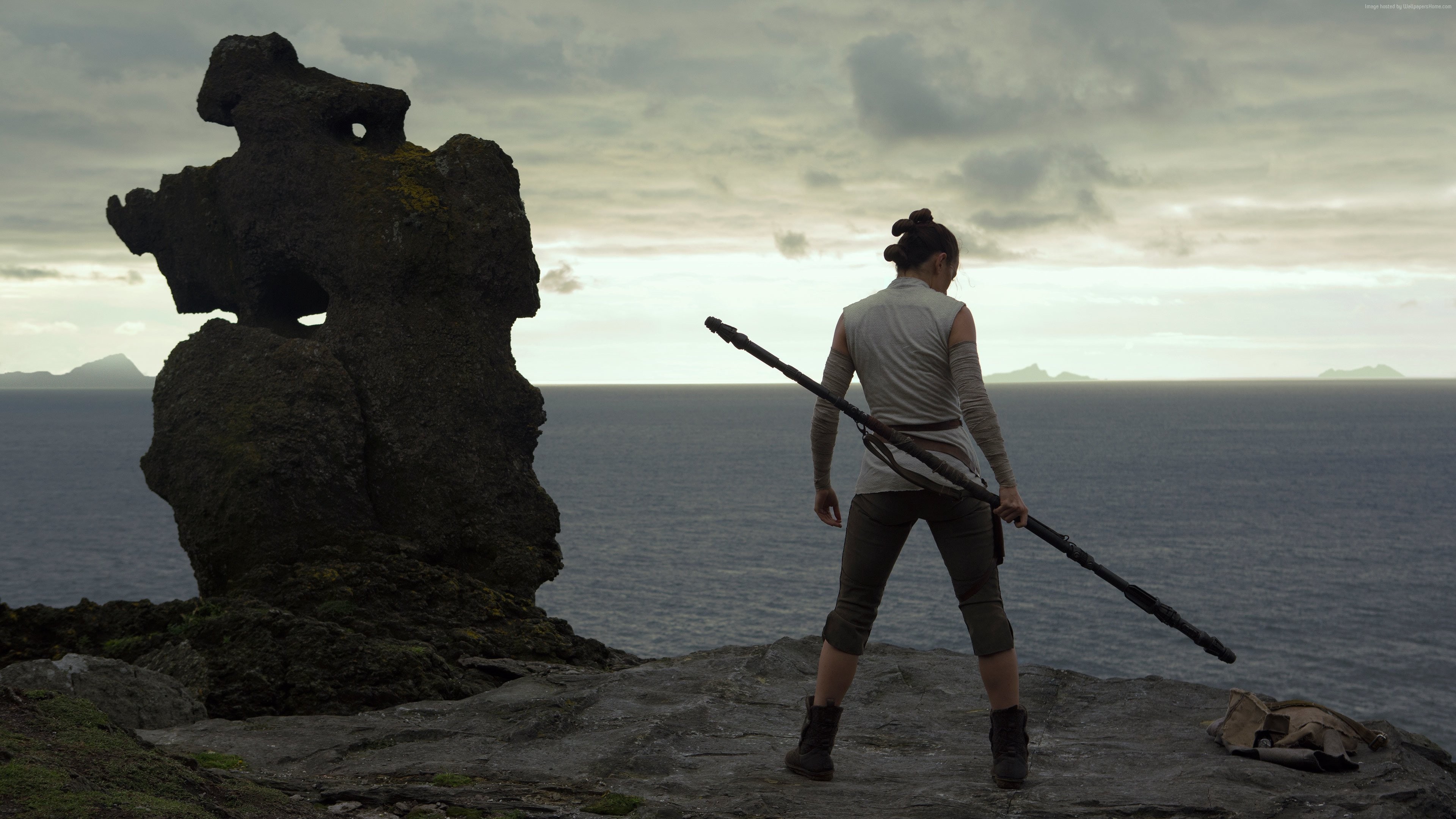 Star Wars: The Last Jedi, scenics - nature, full length, standing, solid, beauty in nature, cloud - sky, leisure activity, rock - object, sea, nature, water, HD Wallpaper