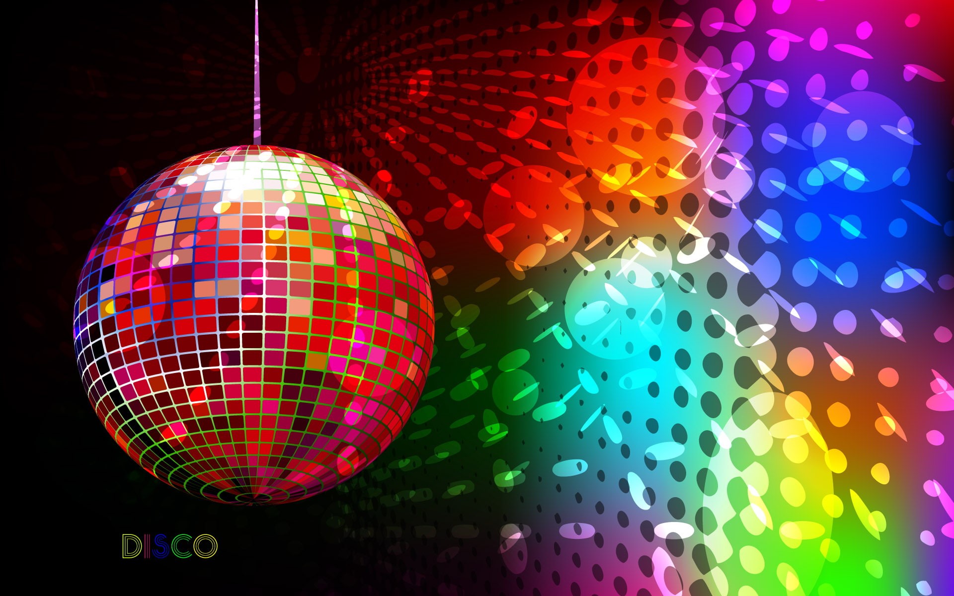 rainbow, red, 1080P, ball, disco, music, HD Wallpaper