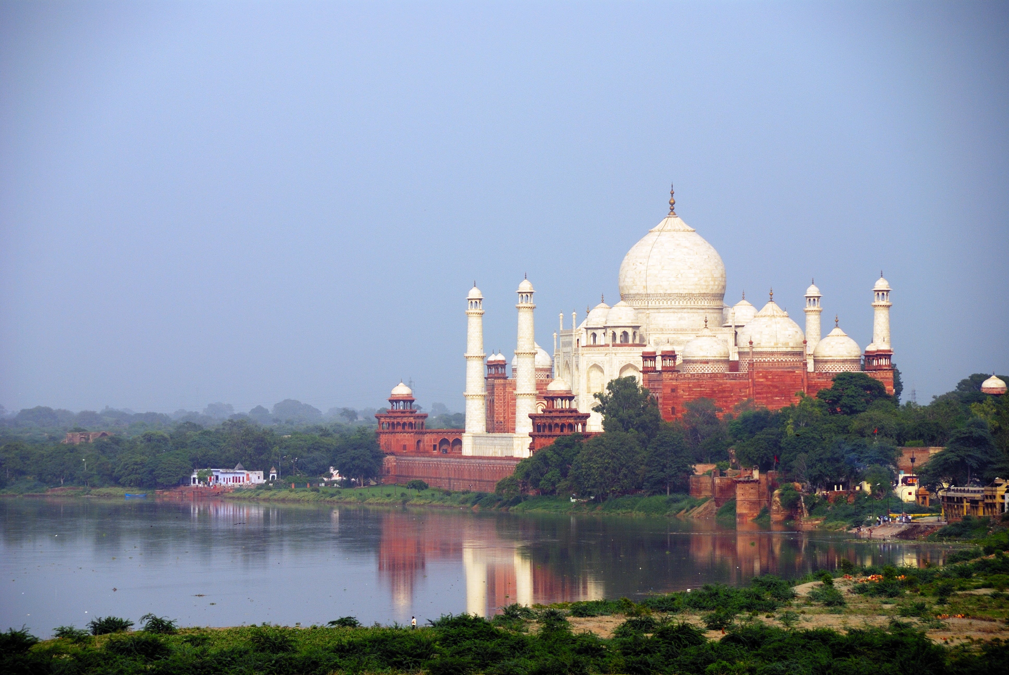 dome, built structure, architecture, indian Culture, india, asia, tourism, islam, 4K, tree, agra, travel, taj Mahal, no people, water, clear sky, mausoleum, HD Wallpaper