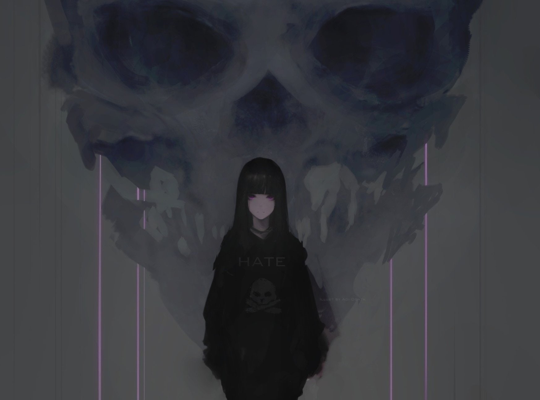 Original, Long Hair, Creepy, Purple Eyes, 720P, Dark, Anime, HD Wallpaper