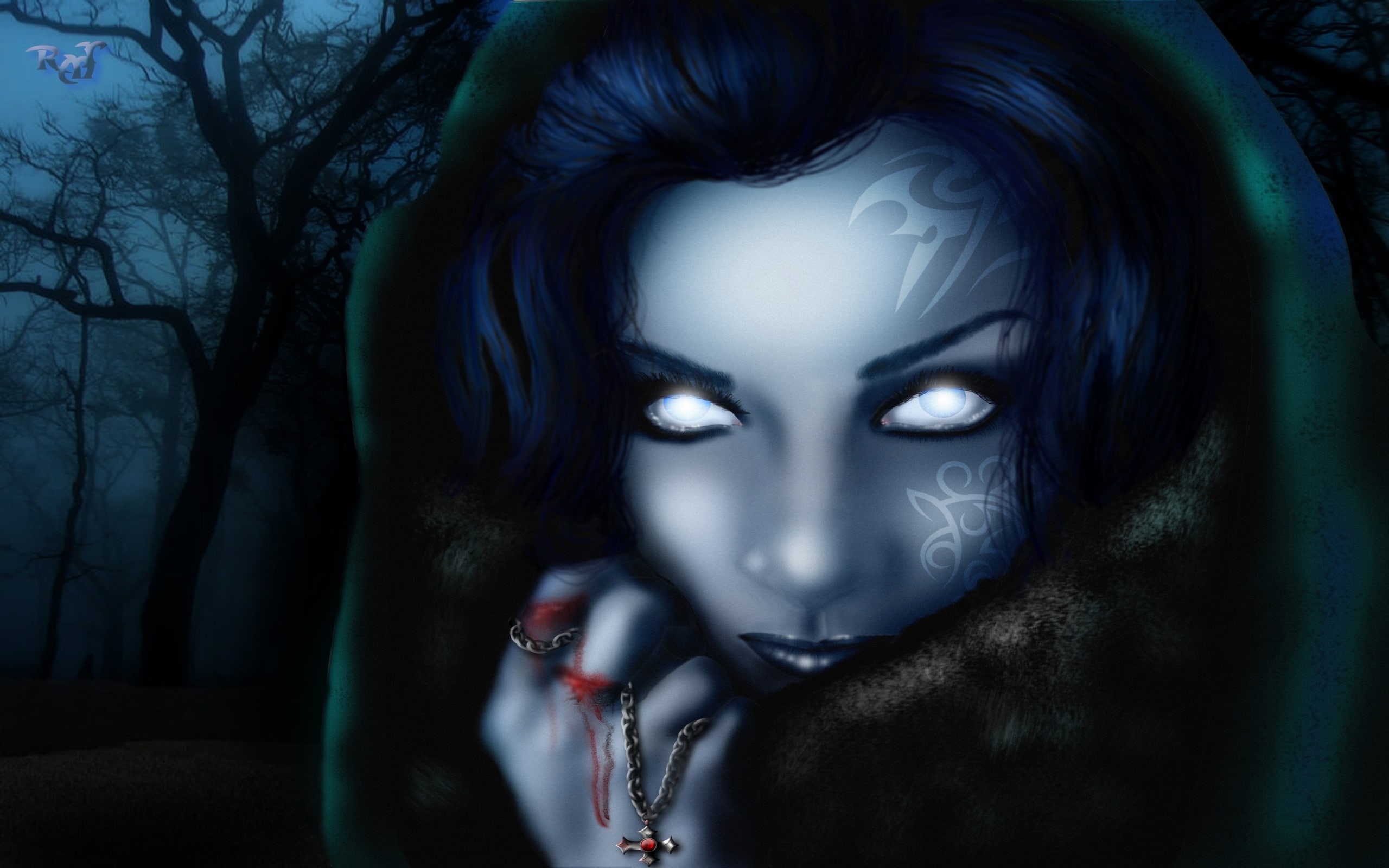 fantasy, witch, creepy, face, Dark, spooky, Metaldawn, deviantart, demon, magician, eyes, blood, COM, horror, Evil, occult, 2K, wizard, vampire, muse, HD Wallpaper