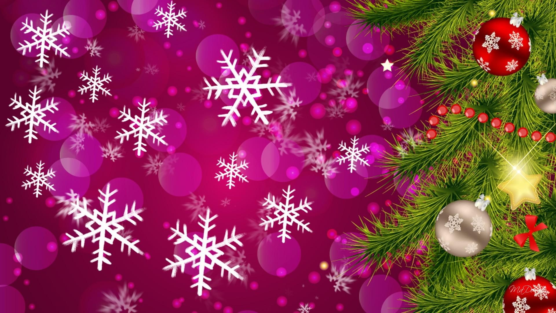balls, christmas, spruce, pink, snowflakes, sparkle, feliz navidad, tree, 1080P, bright, decorations, HD Wallpaper