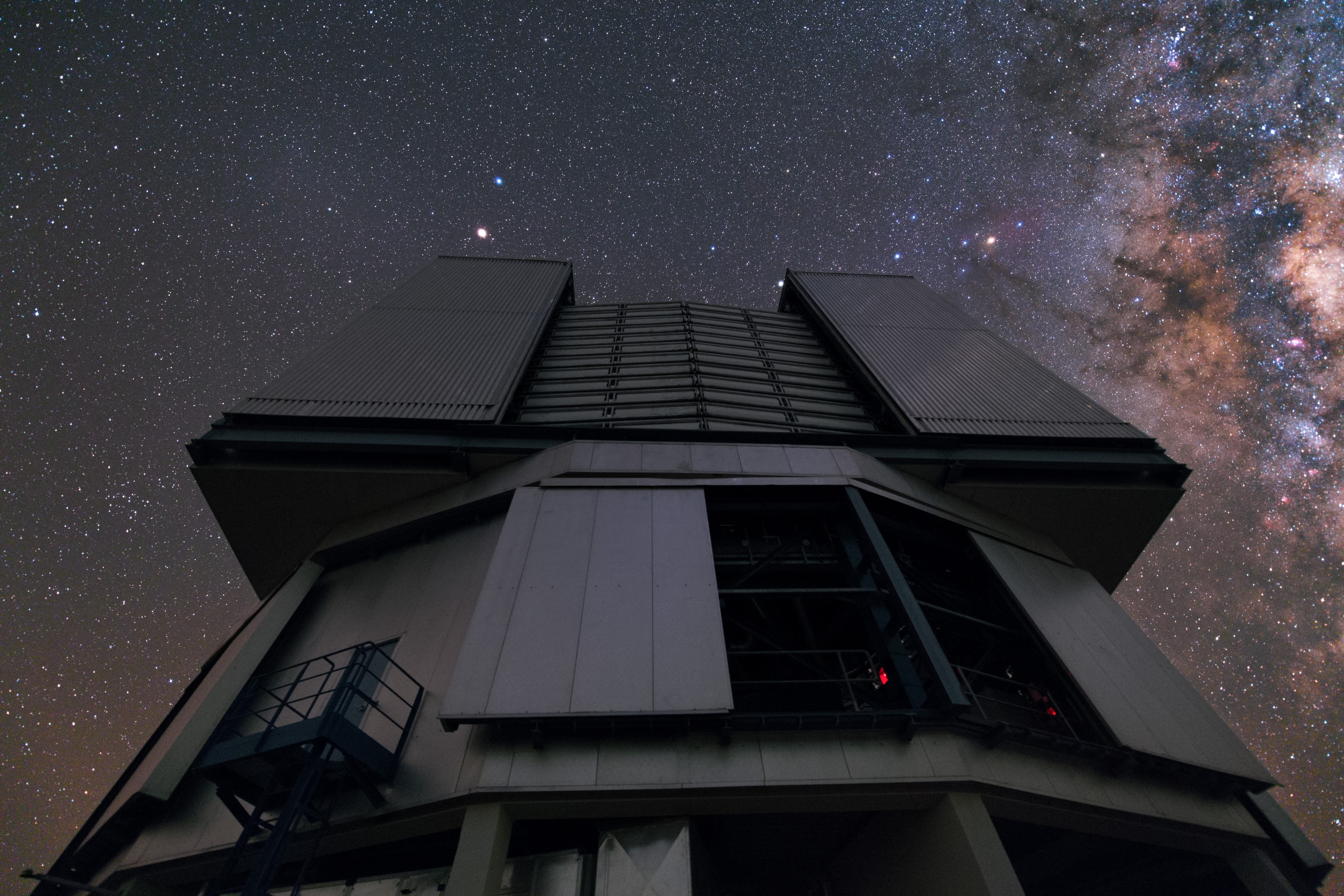 starry night, astronomy, nature, building, Milky Way, 5K, technology, long exposure, photography, Chile, observatory, landscape, telescope, architecture, HD Wallpaper