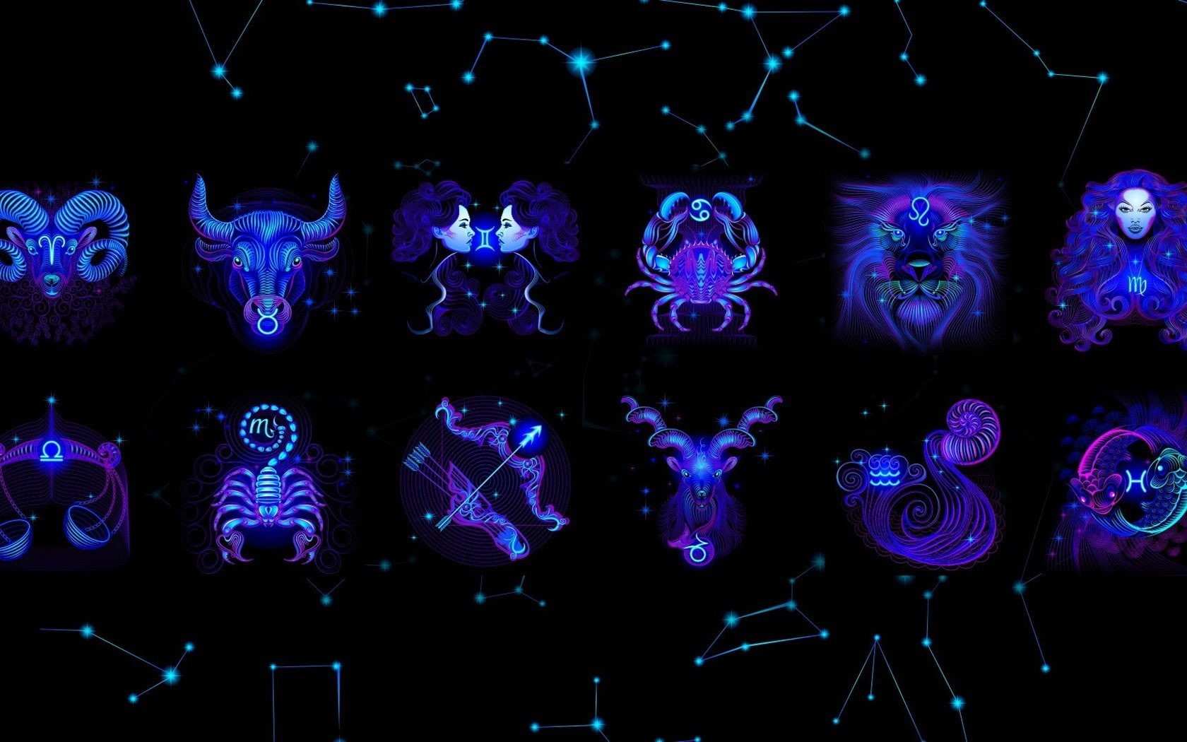 design, close-up, digital composite, glowing, purple, indoors, studio shot, illuminated, 720P, animal, no people, Zodiac, light, night, lighting equipment, HD Wallpaper