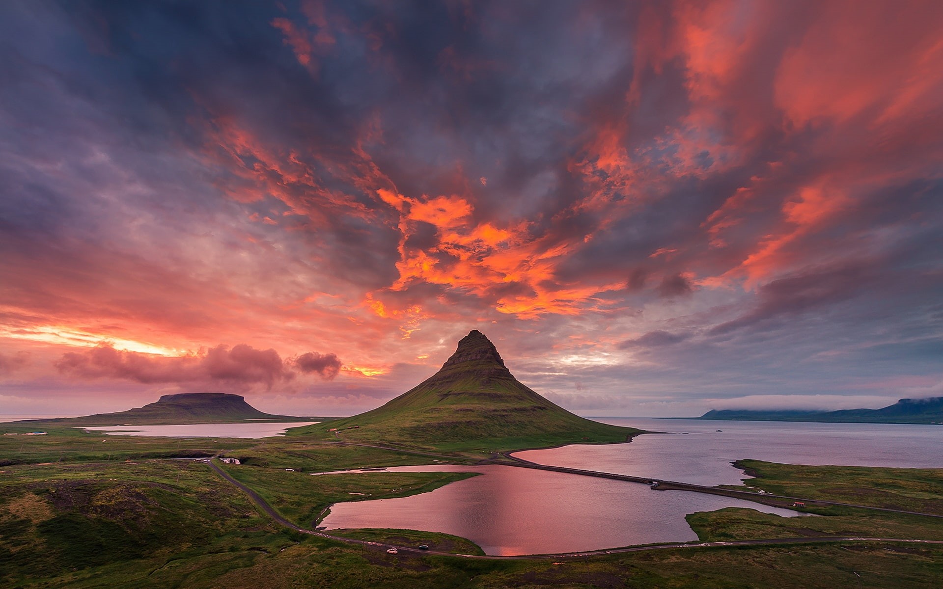 1080P, Clouds, Mountain, Sky, Iceland, Summer, table, Sunset, Kirkjufell, HD Wallpaper