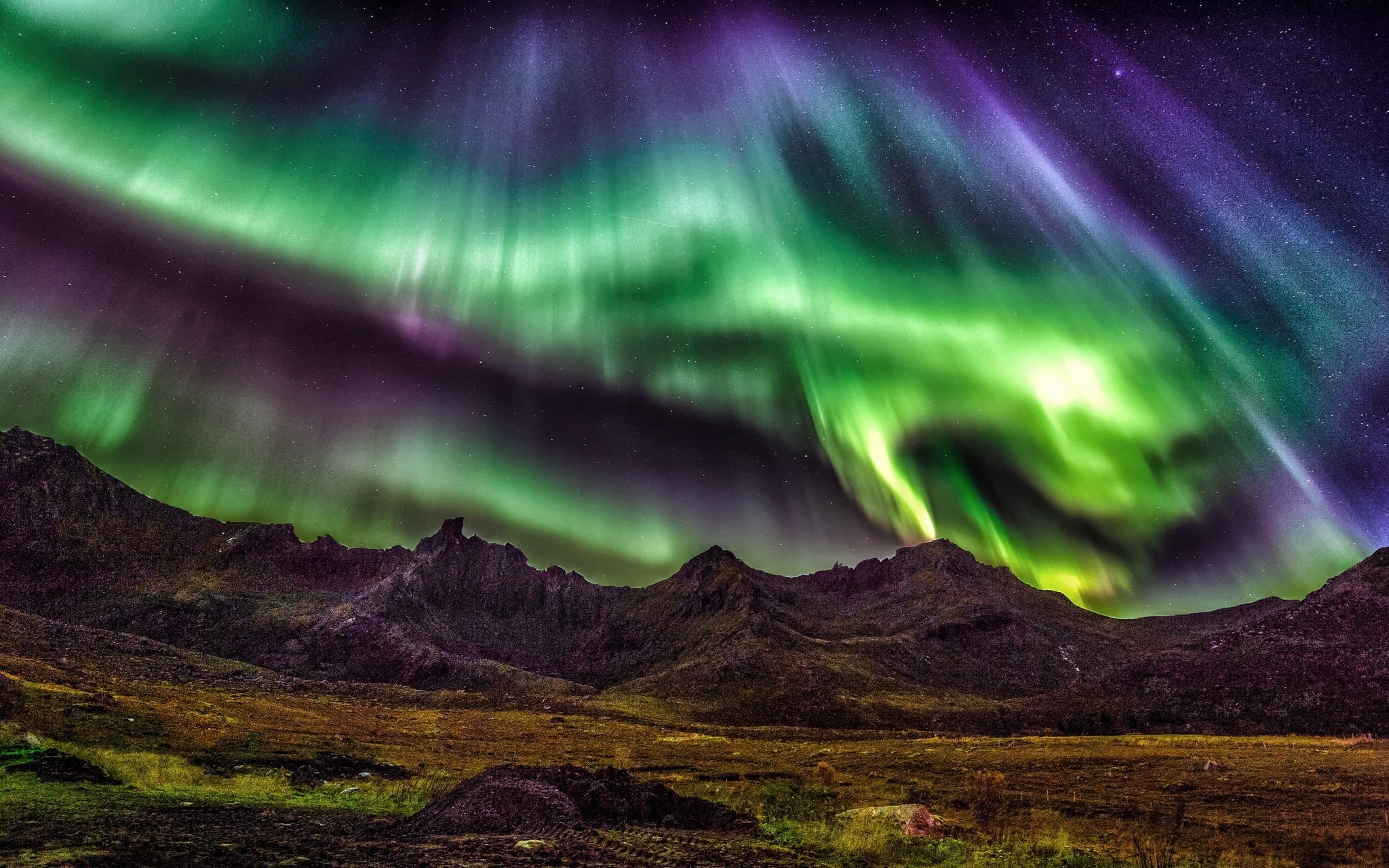 scenics - nature, astronomy, starry night, mountain range, tranquility, tranquil scene, night, nature, environment, sky, dramatic sky, non-urban scene, HD Wallpaper
