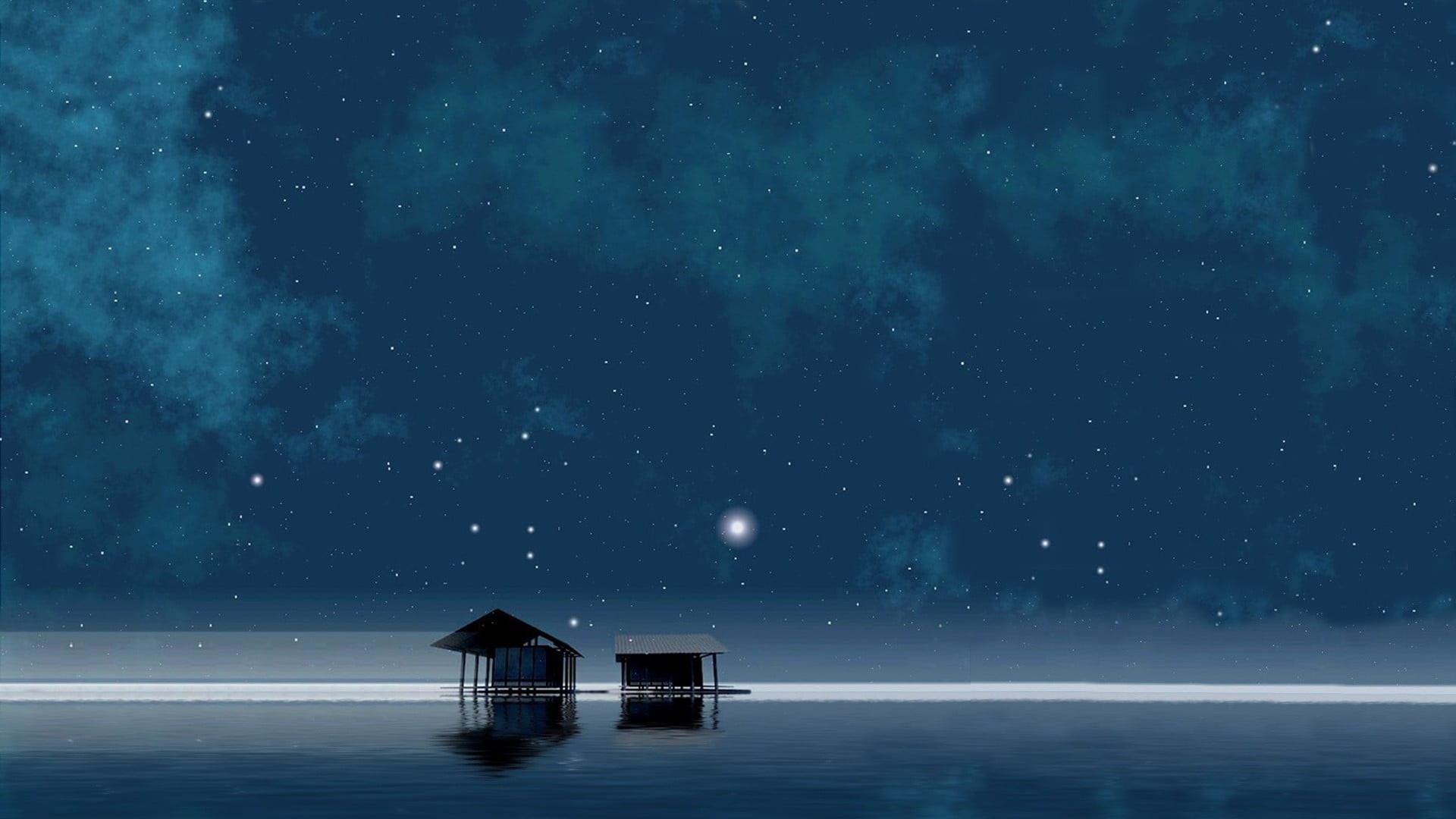 sky, tranquility, outdoors, sea, architecture, night, 1080P, star field, milky way, star - space, constellation, nature, galaxy, horizon over water, scenics - nature, HD Wallpaper
