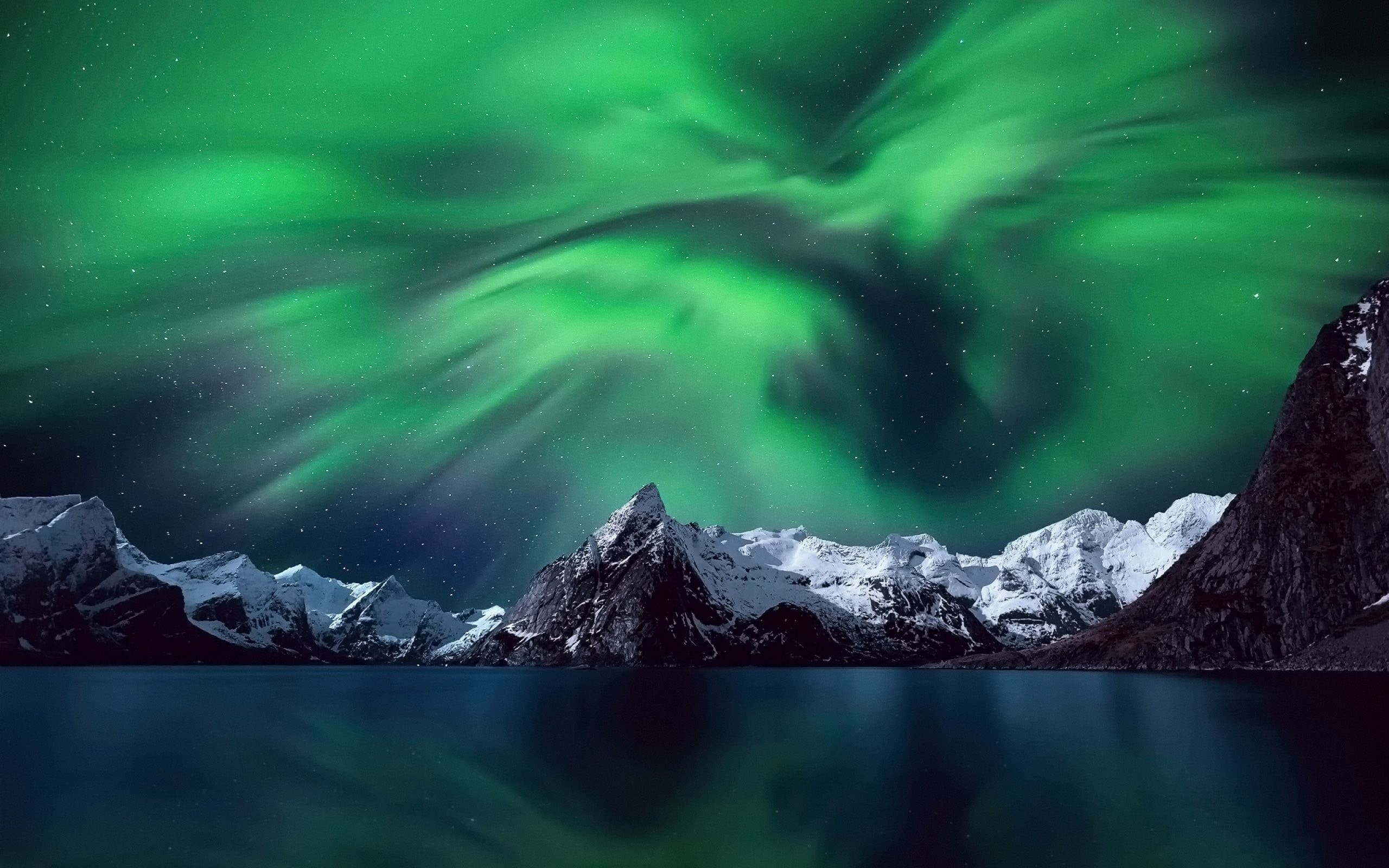 planet, mountains, landscape, cold temperature, 2K, borealis, tranquil scene, scenics - nature, environment, aurora polaris, snow, winter, beauty in nature, HD Wallpaper