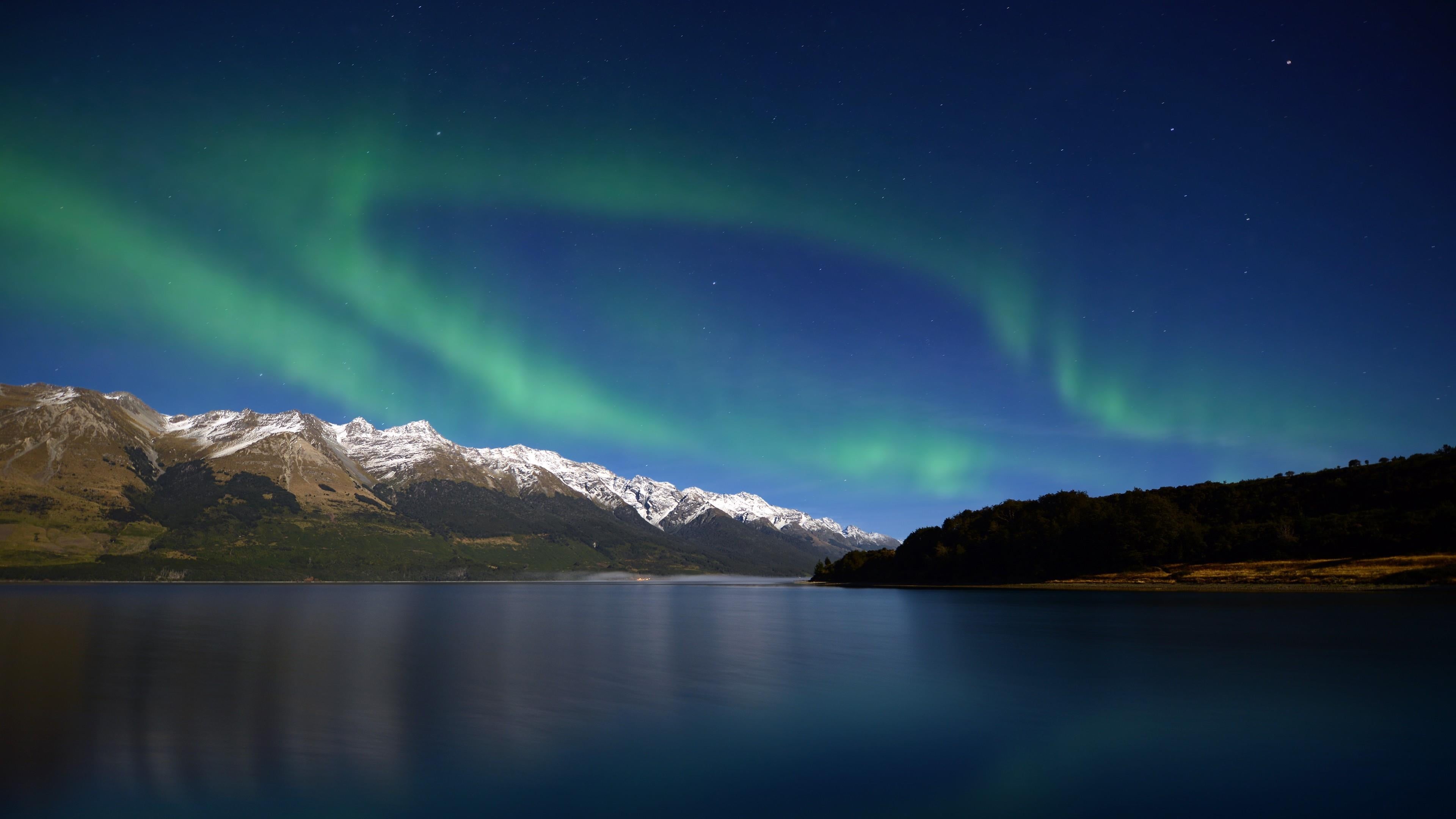 reflection, space, aurora polaris, tranquility, aurora australis, mountain range, beauty in nature, astronomy, aurora, sky, southern lights, nature, non-urban scene, HD Wallpaper
