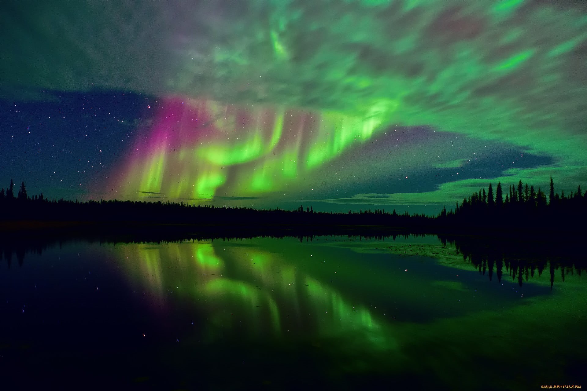 water, beauty in nature, idyllic, nature, dramatic sky, no people, aurorae, green color, aurora polaris, scenics - nature, aurora, night, silhouette, tranquil scene, HD Wallpaper