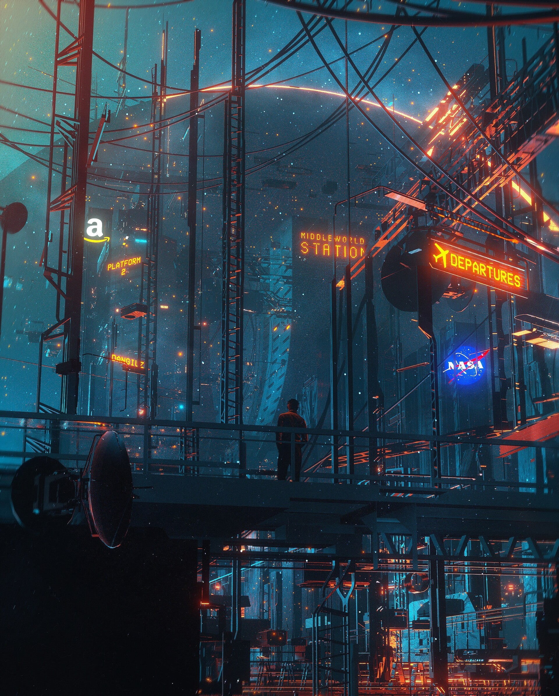 cyberpunk, digital art, building, 1080P, cyber city, artwork, Phone HD Wallpaper