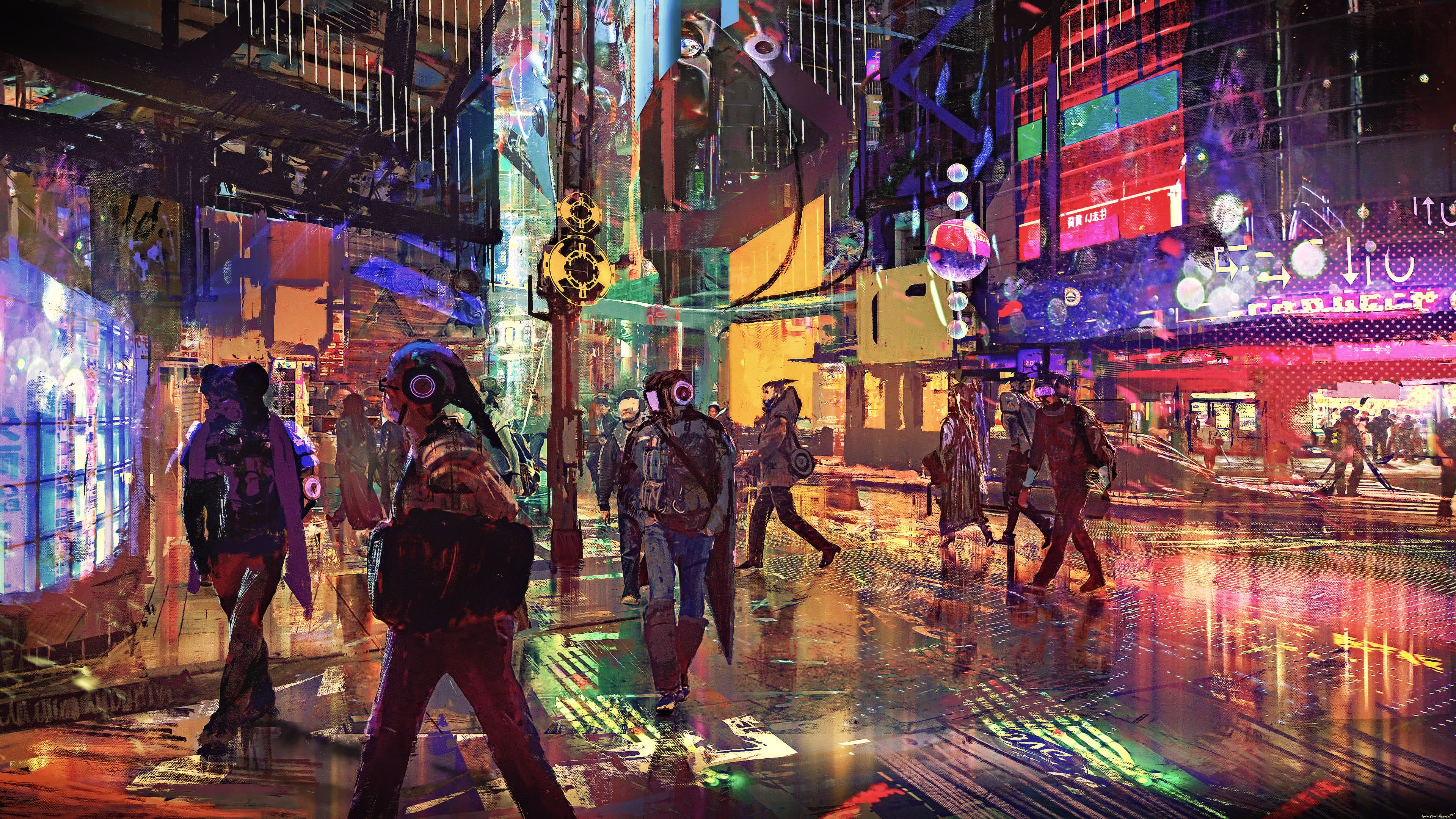 technology, night, cityscape, digital art, futuristic city, artwork, concept art, fan art, fantasy art, Wadim Kashin, science fiction, futuristic, cyber, HD Wallpaper