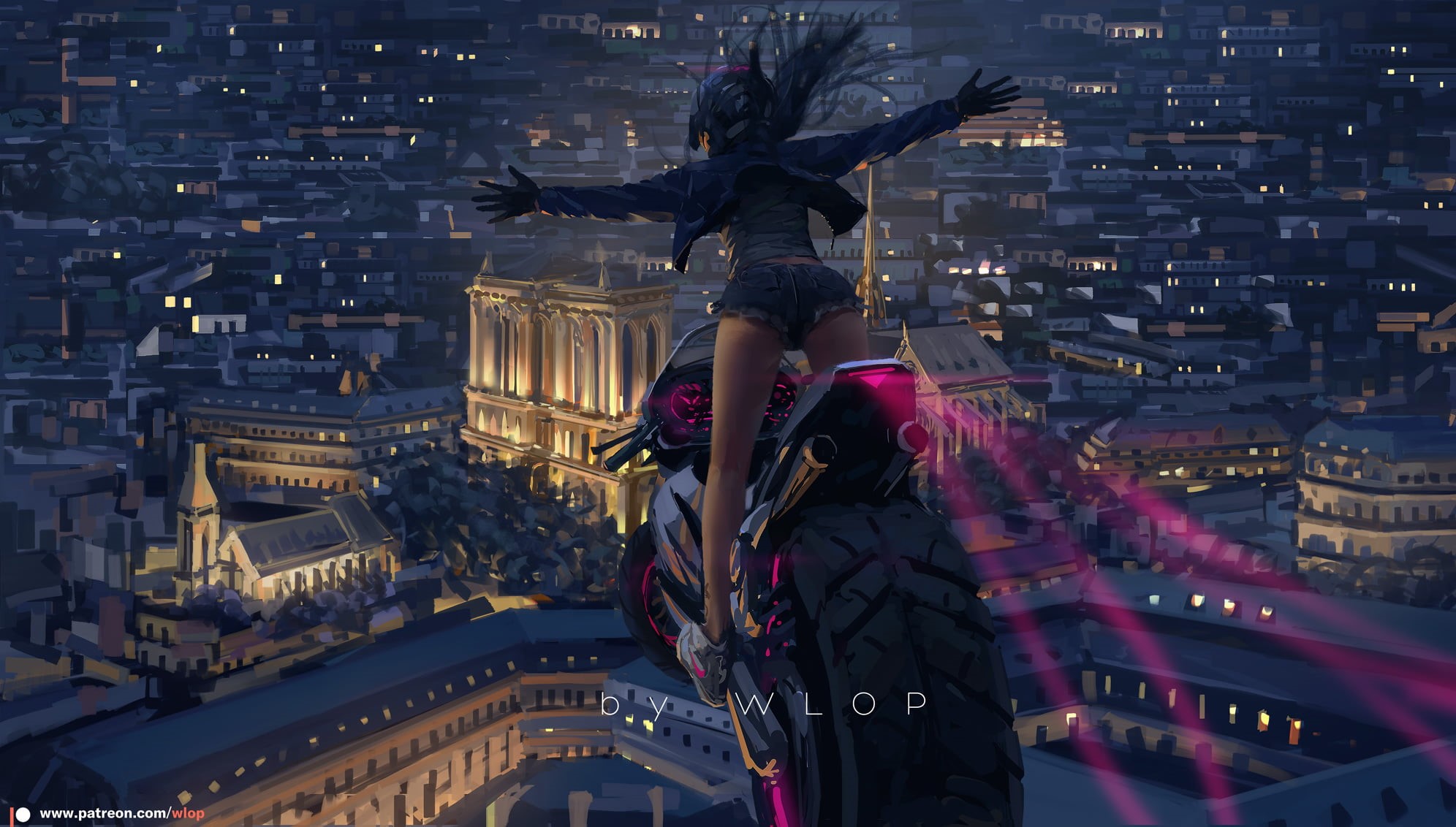 city, anime, WLOP, artwork, 1080P, digital art, 2D, HD Wallpaper