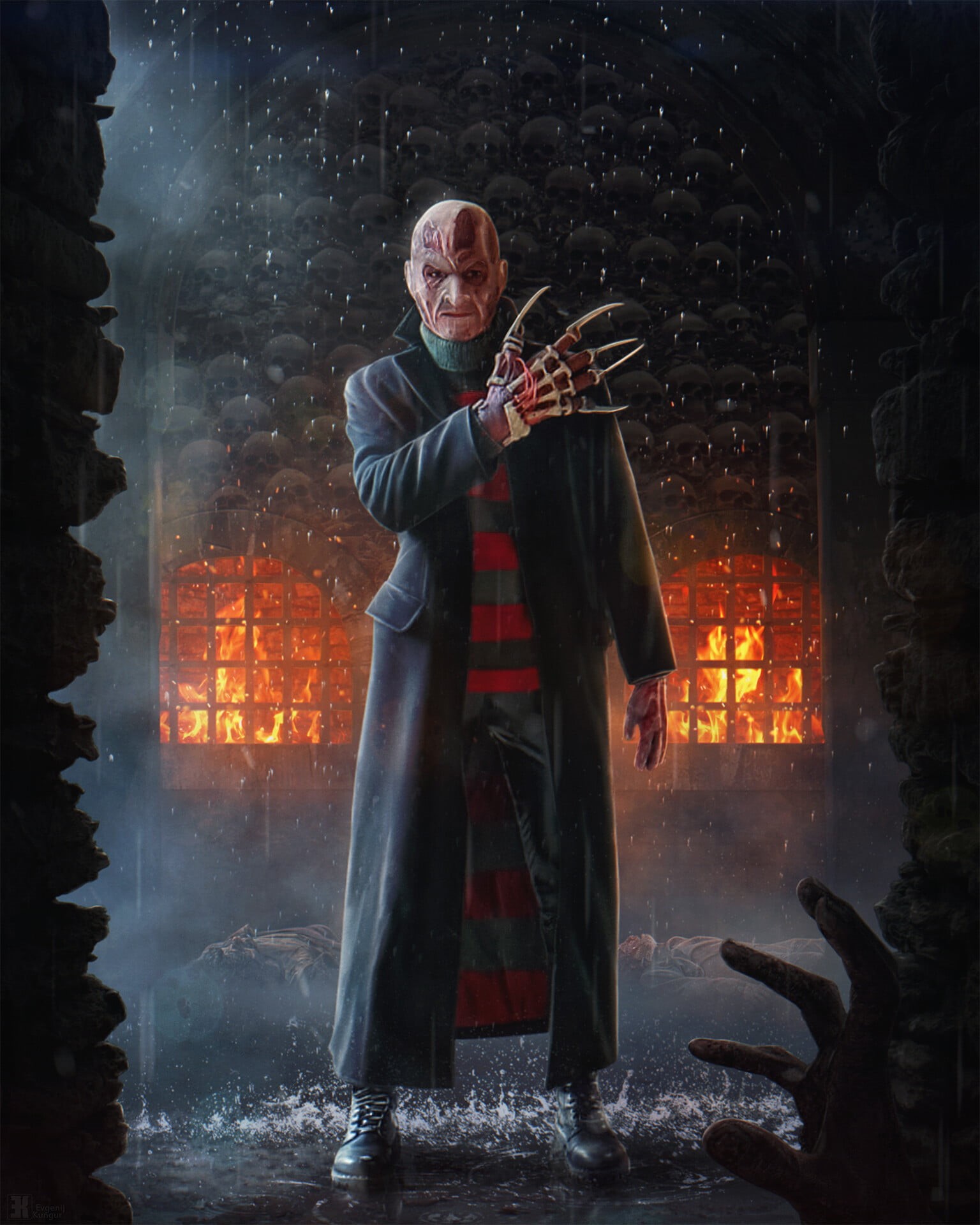 artwork, standing, ArtStation, horror, fire, 1080P, Freddy Krueger, Phone HD Wallpaper