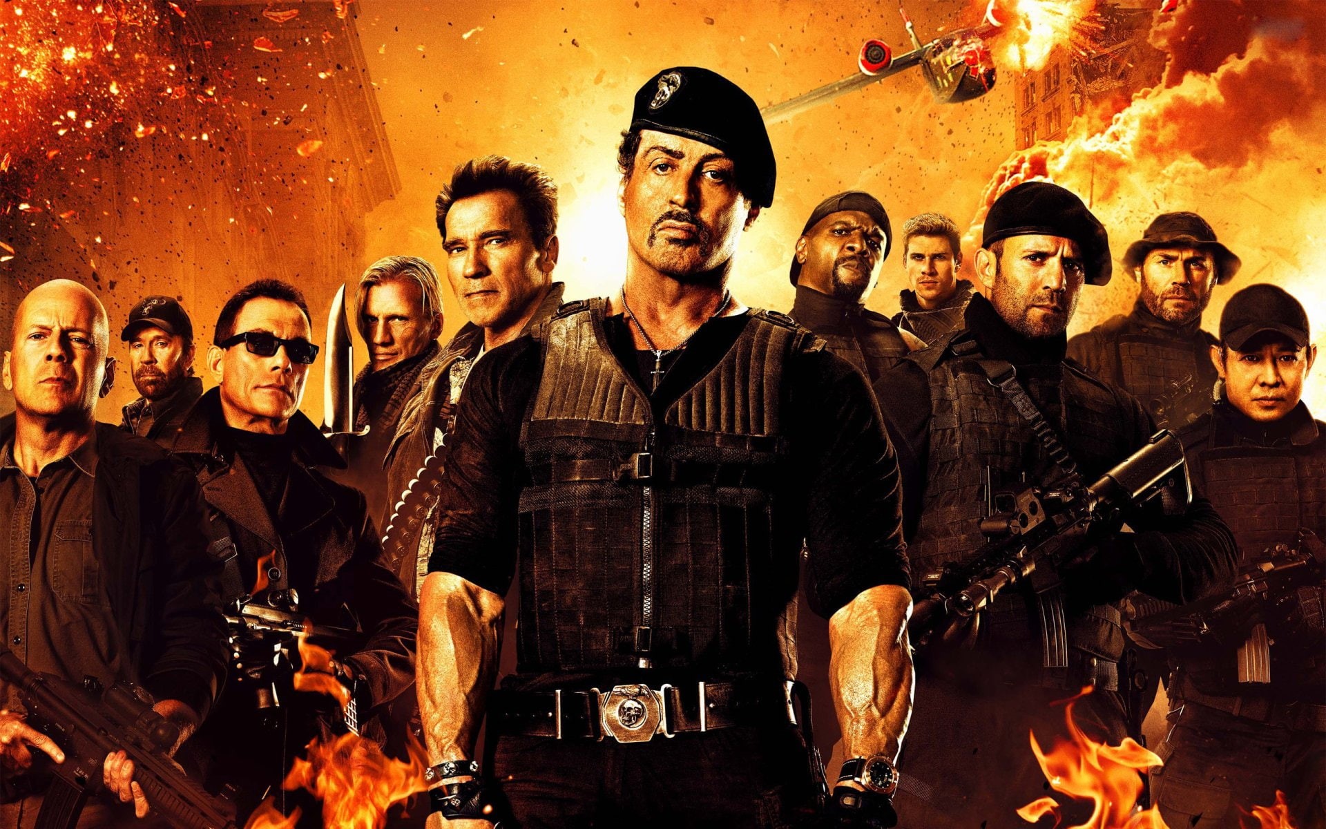 Church (The Expendables), Lee Christmas, young men, adult, togetherness, occupation, looking at camera, young adult, Dolph Lundgren, Toll Road, Arnold Schwarzenegger, HD Wallpaper