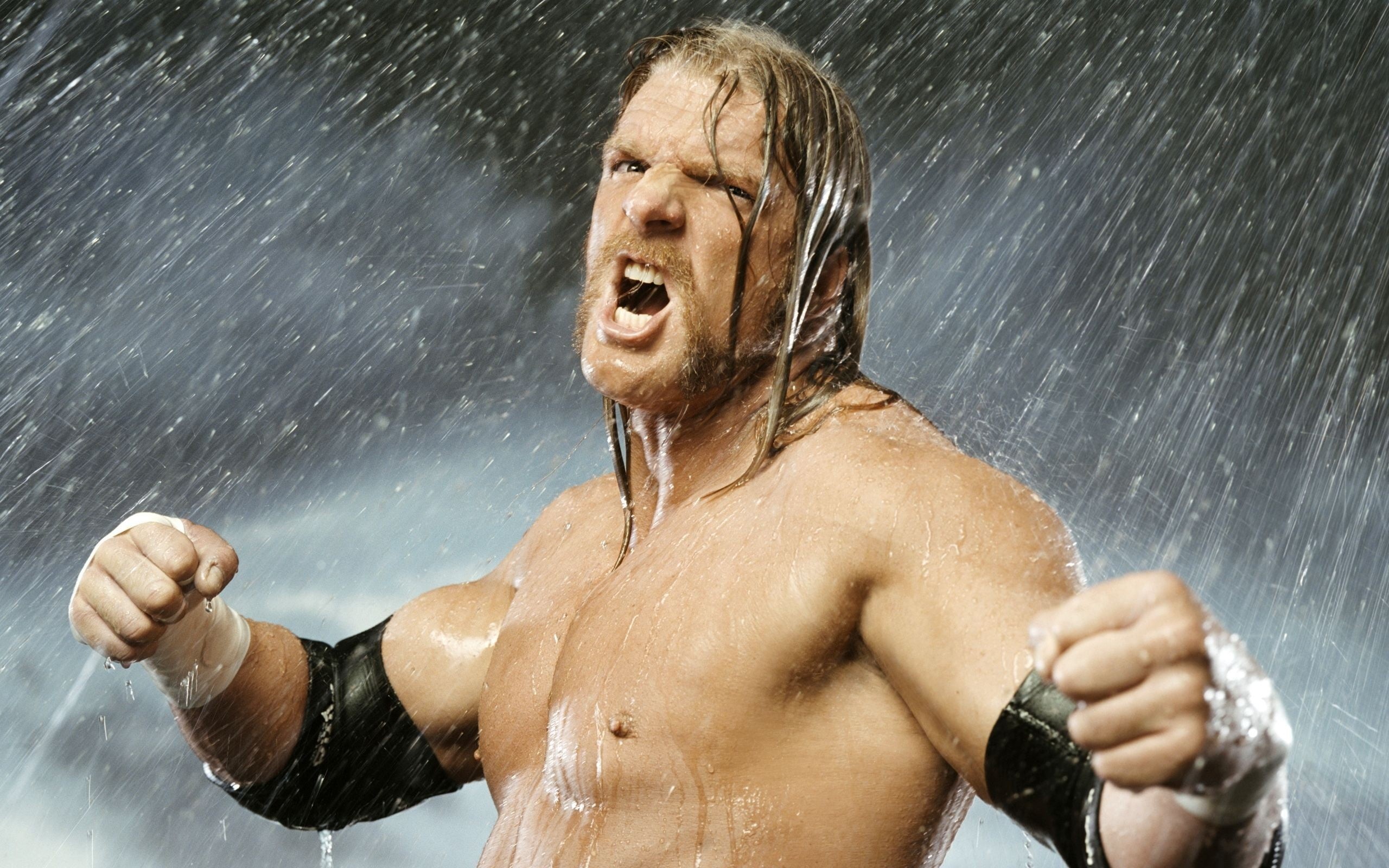 drop, strength, rain, s, one person, men, aggression, WWE, males, 2K, chest, hand, fun, wet, storm, black, Triple H, waist up, support, water, shirtless, HD Wallpaper