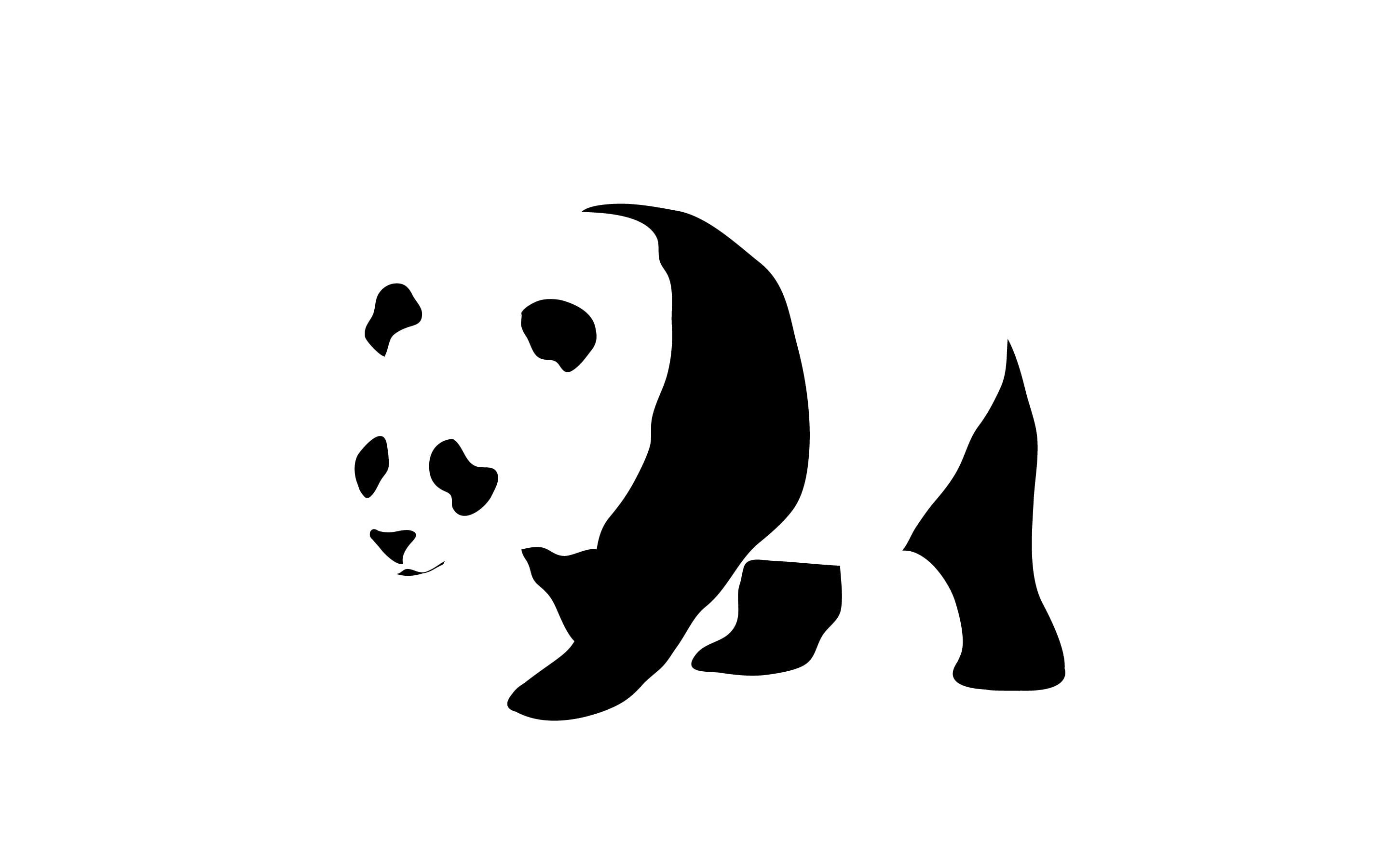 simplicity, panda, no people, shape, indoors, mammal, black color, human representation, minimalism, close-up, animals, white background, cut out, copy space, HD Wallpaper
