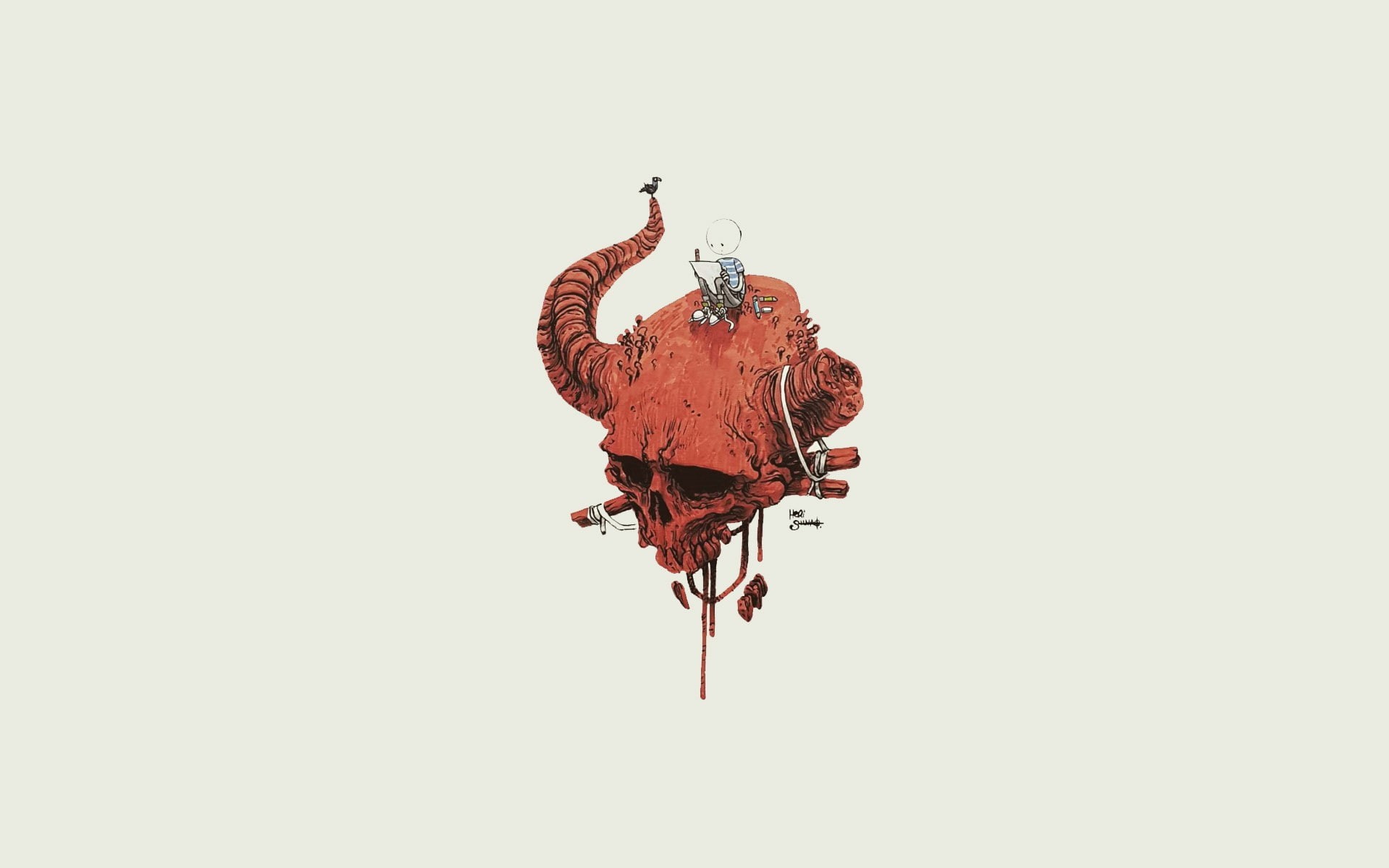 1080P, digital art, artwork, simple background, skull, head, minimalism, HD Wallpaper