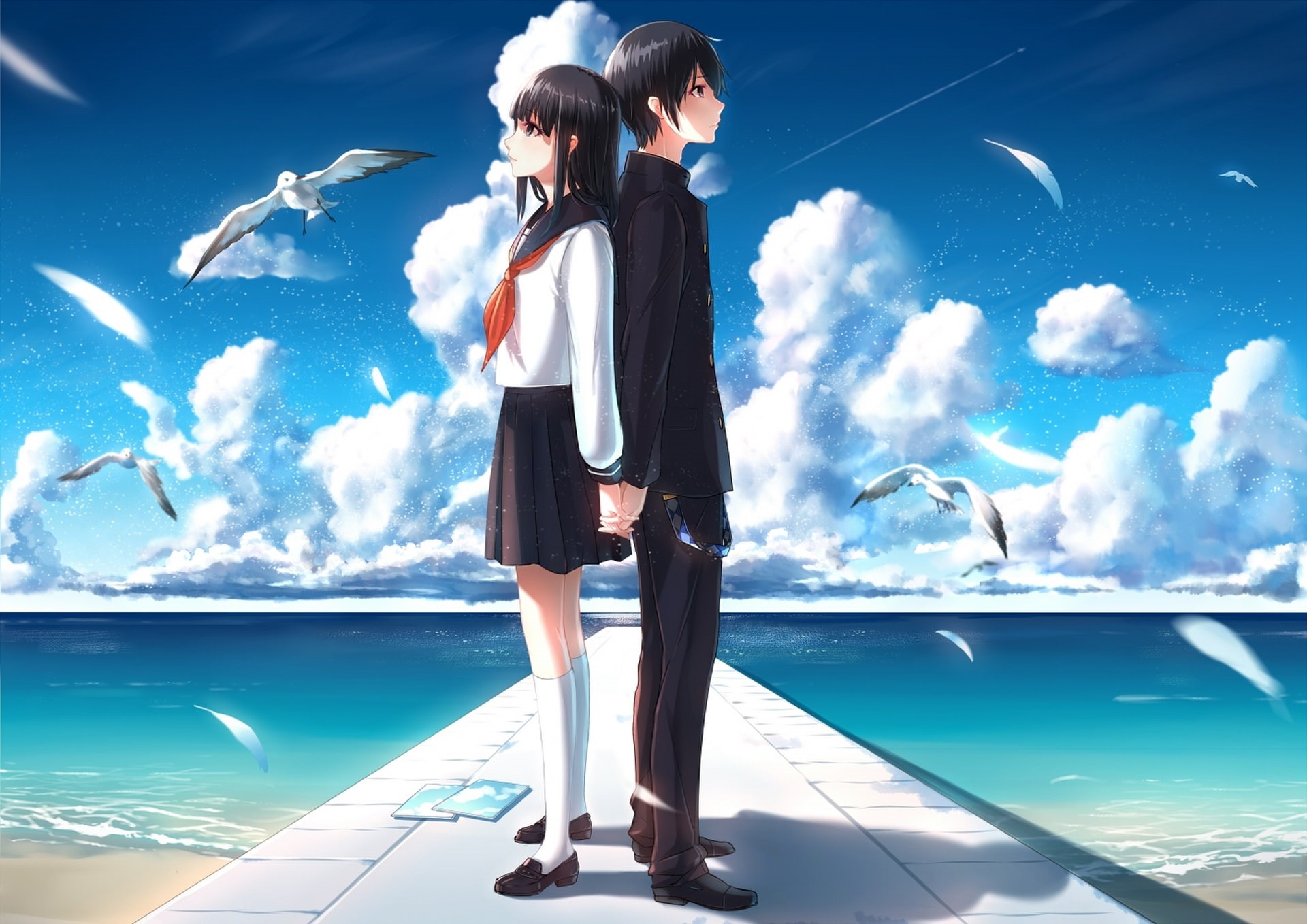clouds, sky, 1080P, cloud - sky, adult, young women, man, woman, water, guy, people, swimming pool, women, art, the ocean, students, real people, nature, HD Wallpaper