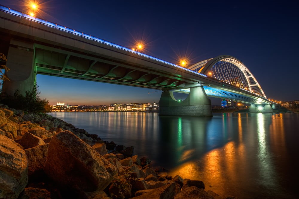 diamond, canon  450d, danube, gold, light, nighttime, topaz, sigma, slovensko, apollo  bridge, urban Scene, bronze, photomatix, photo, nigh, rocks, reflection, HD Wallpaper