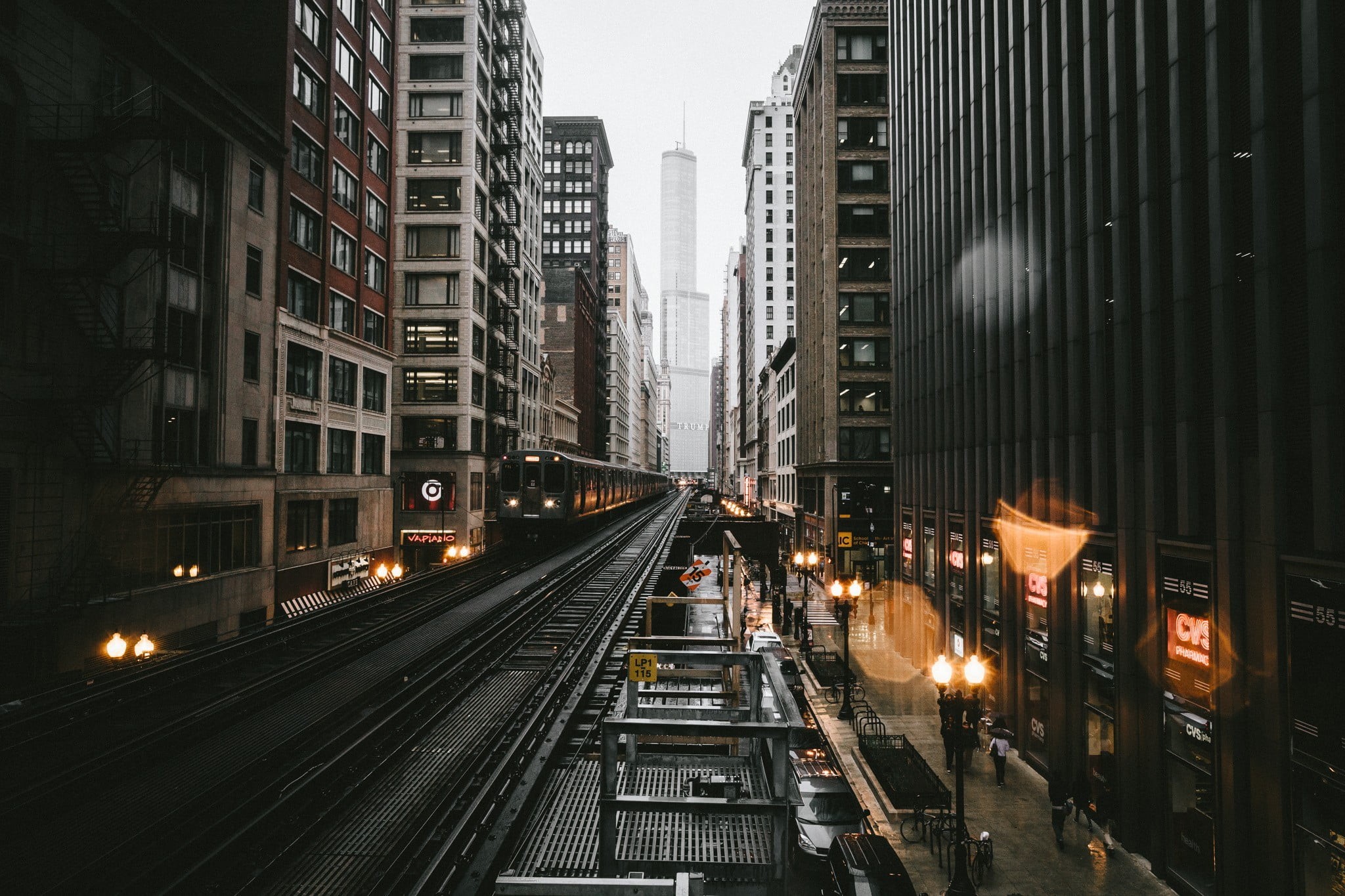 glare, land vehicle, train - vehicle, architecture, building exterior, outdoors, transportation, nature, lights, tall - high, public transportation, skyscraper, HD Wallpaper