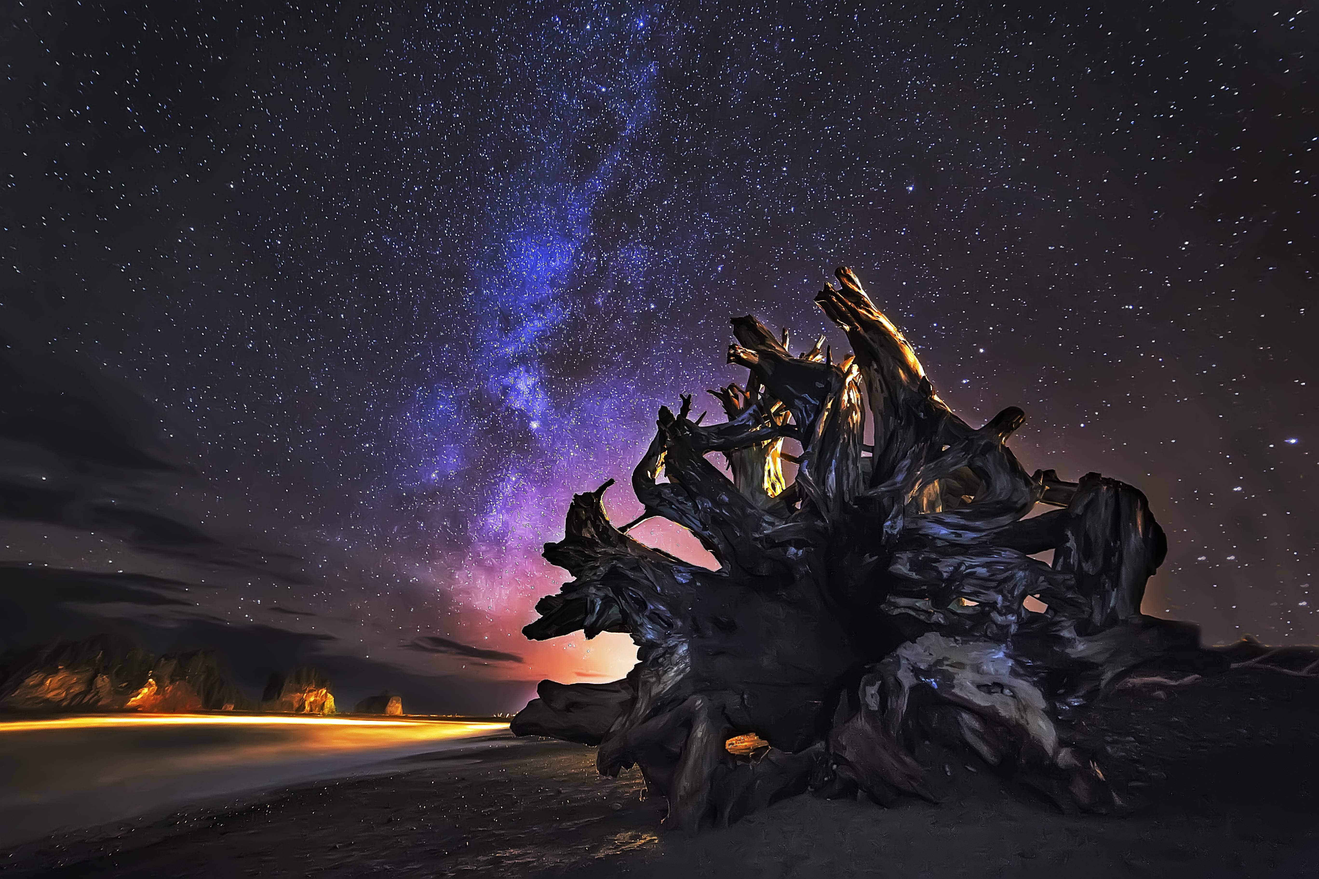 5K, milky way galaxy, Olympic National Park, push, First, photography, astronomy, galaxy, WA, La Push, nature, star - Space, pacific coast, la, landscape photography, HD Wallpaper