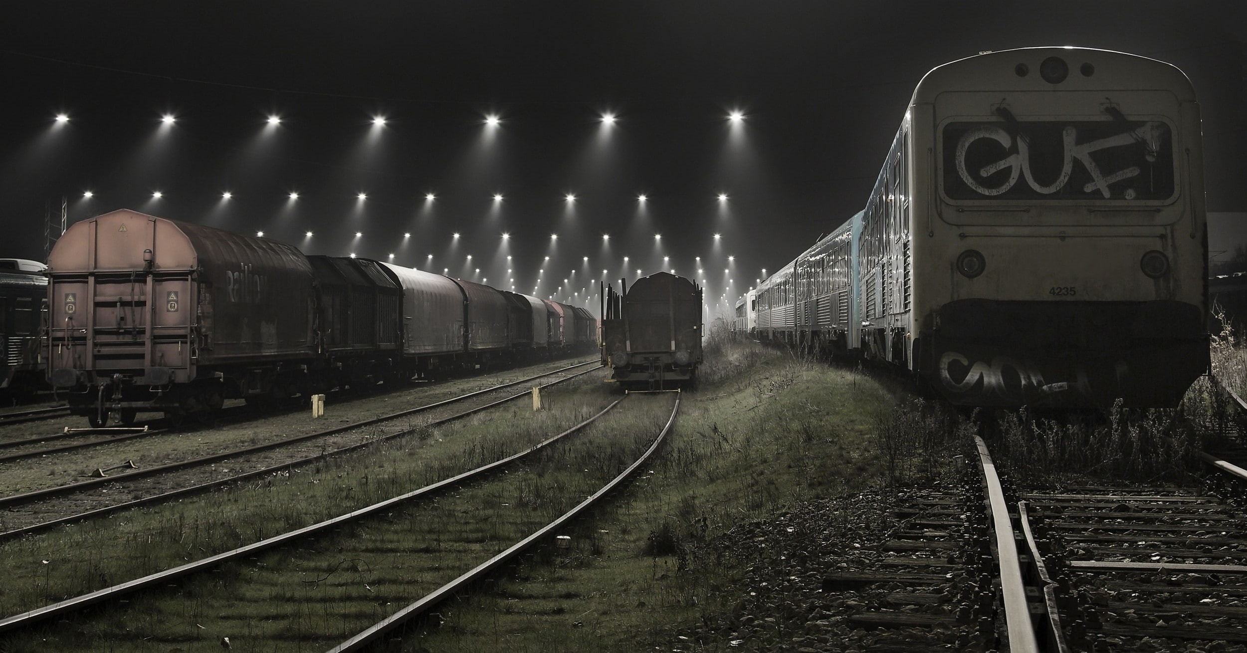 direction, landscape, public transportation, mode of transportation, rail yard, shunting yard, technology, railway, lights, night, urban, train, outdoors, HD Wallpaper