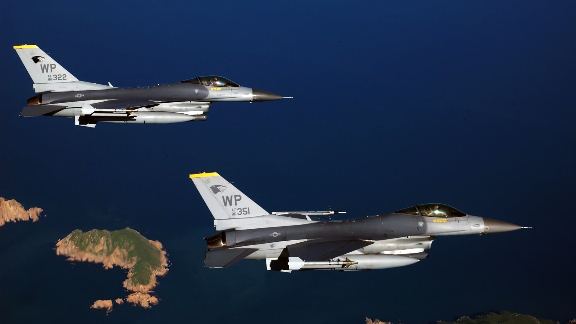 two, airplane, aircraft, grey, nature, 1080P, jets, aerospace industry, mode of transportation, navy, black, flying, fighter plane, military, General Dynamics F-16 Fighting Falcon, HD Wallpaper
