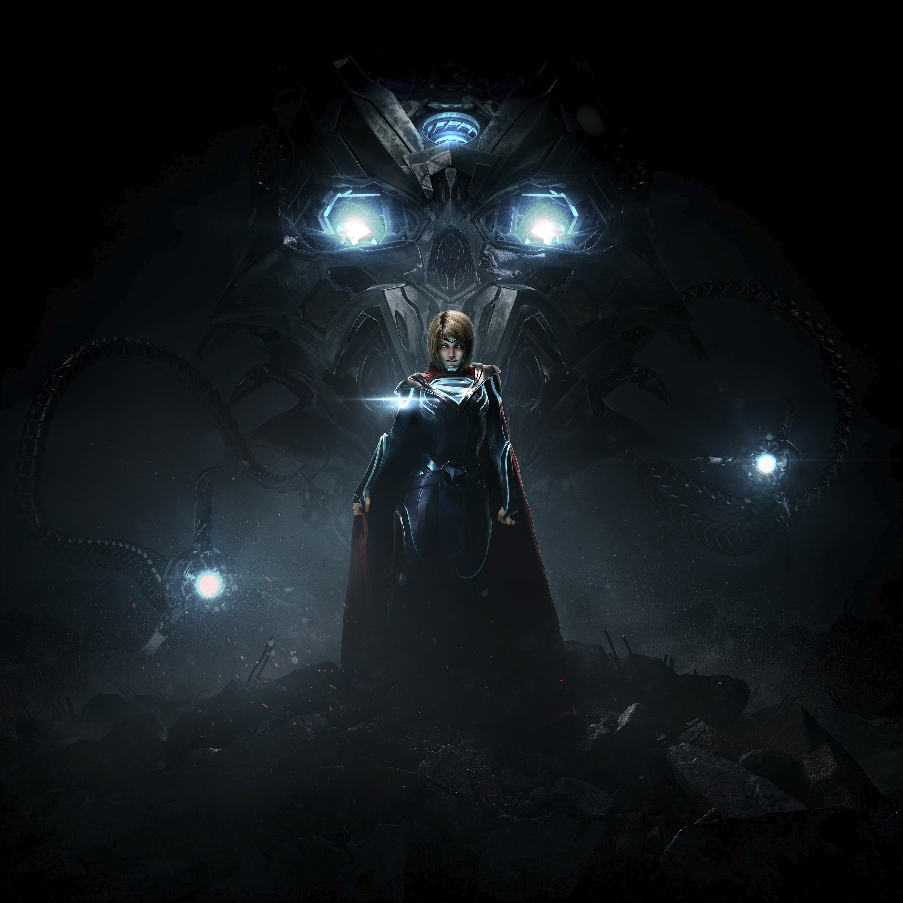 Supergirl, indoors, creativity, standing, representation, Injustice 2, illuminated, lighting equipment, architecture, 2K, nature, sculpture, night, art and craft, Phone HD Wallpaper