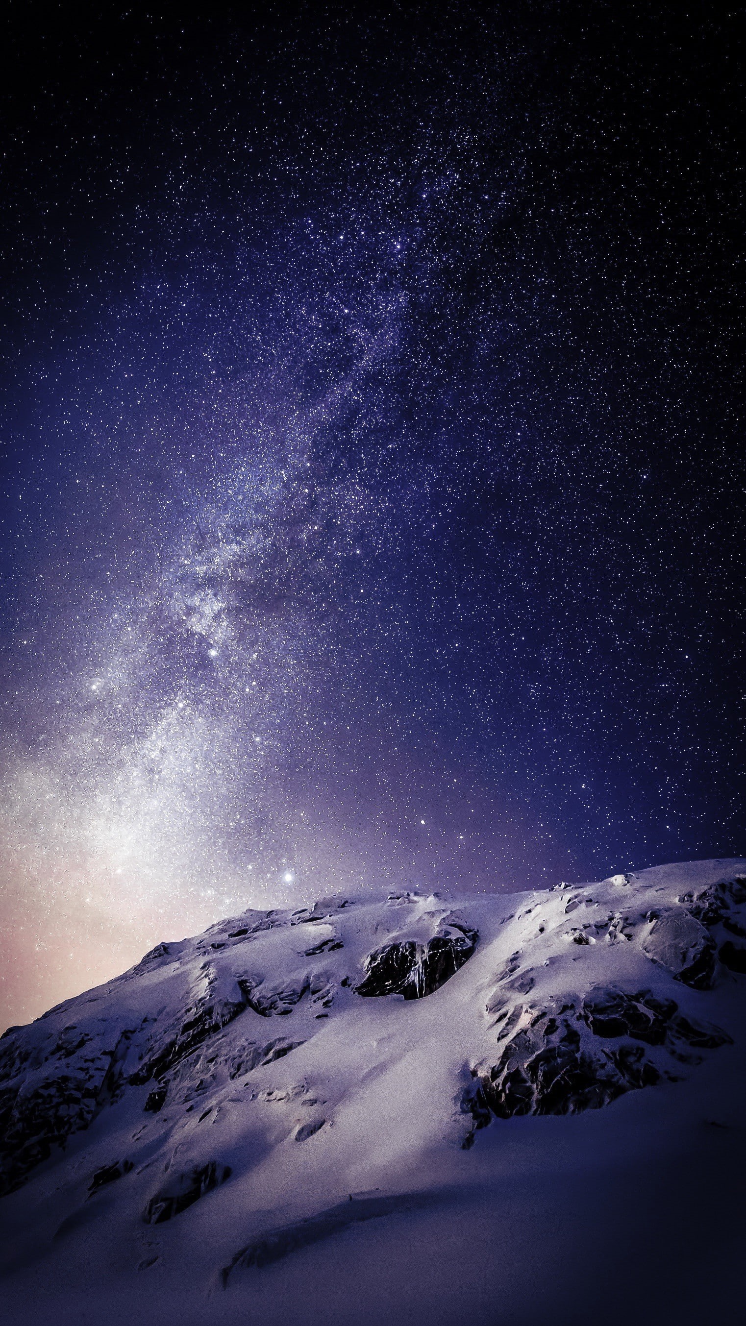 night, 2K, sky, mountains, snow, iOS, portrait display, edited, Phone HD Wallpaper