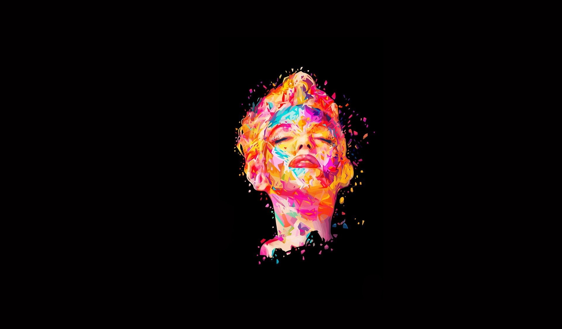 Marilyn Monroe, colorful, minimalism, black background, 1080P, HD Wallpaper