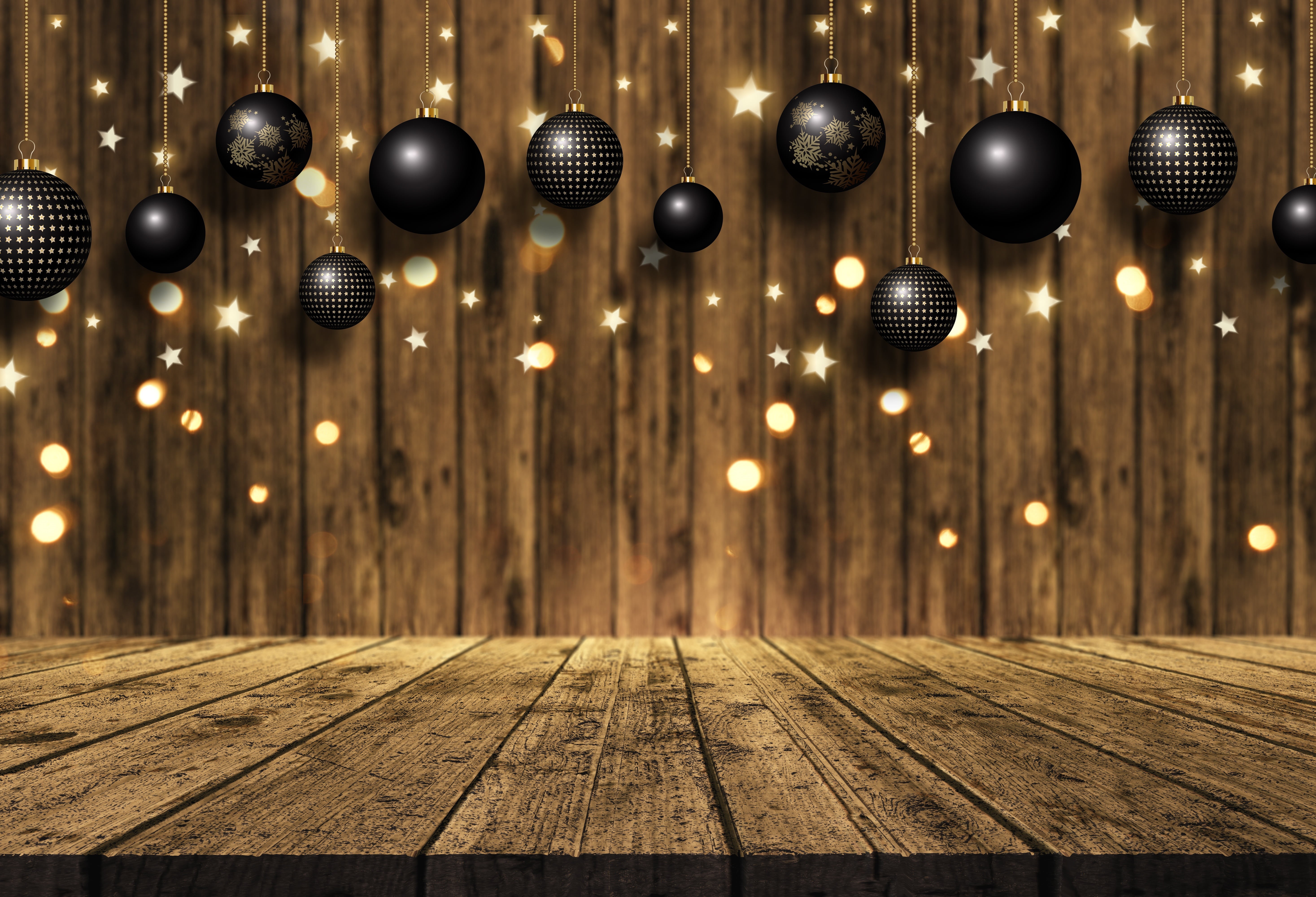 wood, background, celebration, gold, Board, christmas, 5K, golden, sparkle, bokeh, balls, new year, HD Wallpaper
